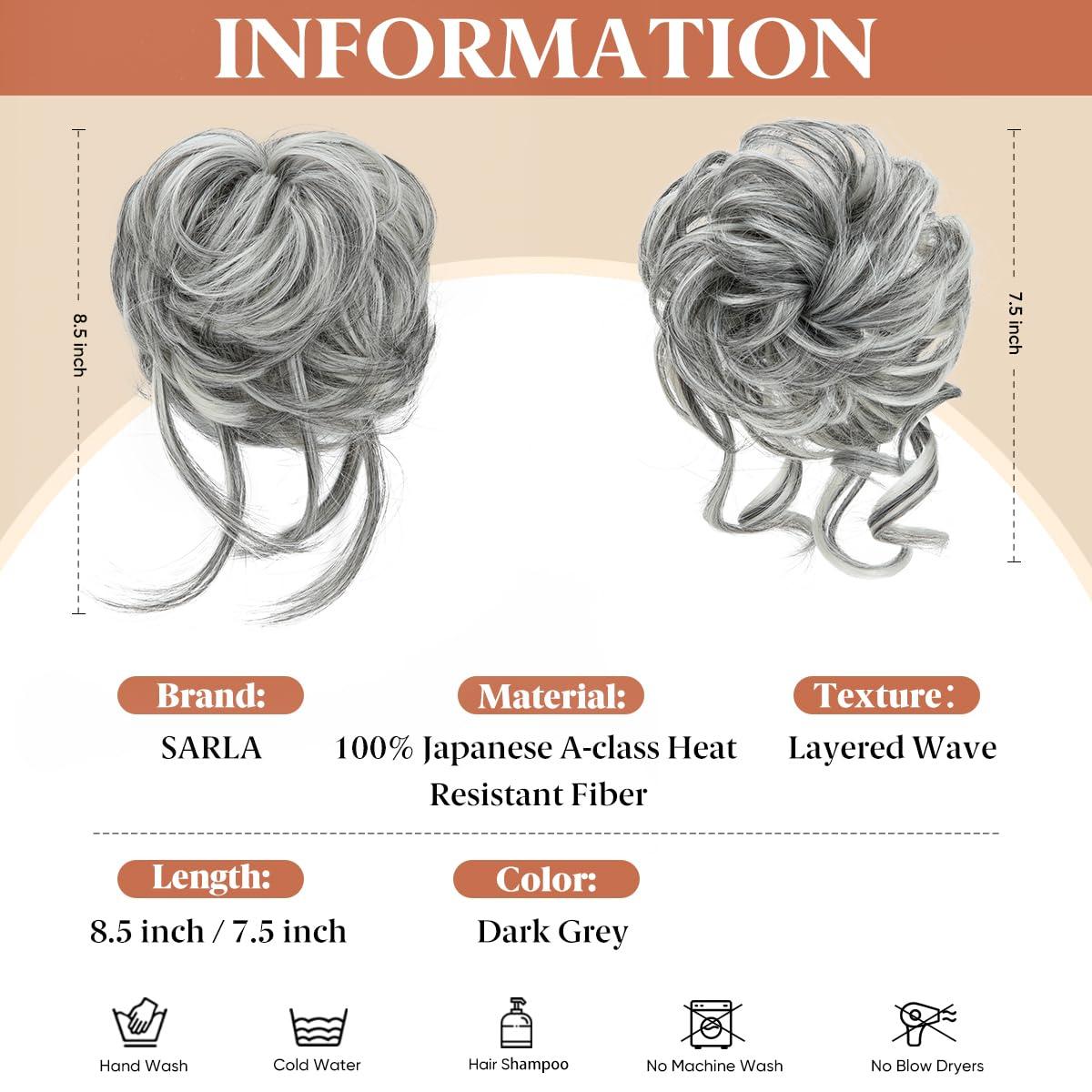 imageSARLA 2PCS Blonde Messy Bun Hair Pieces for Women Detachable Claw Clip Wavy Curly Synthetic Hairpieces for Updos with Tendrils Fake Scrunchies Ponytail Extension Dirty Blonde2PCSDark GreyNo Clip