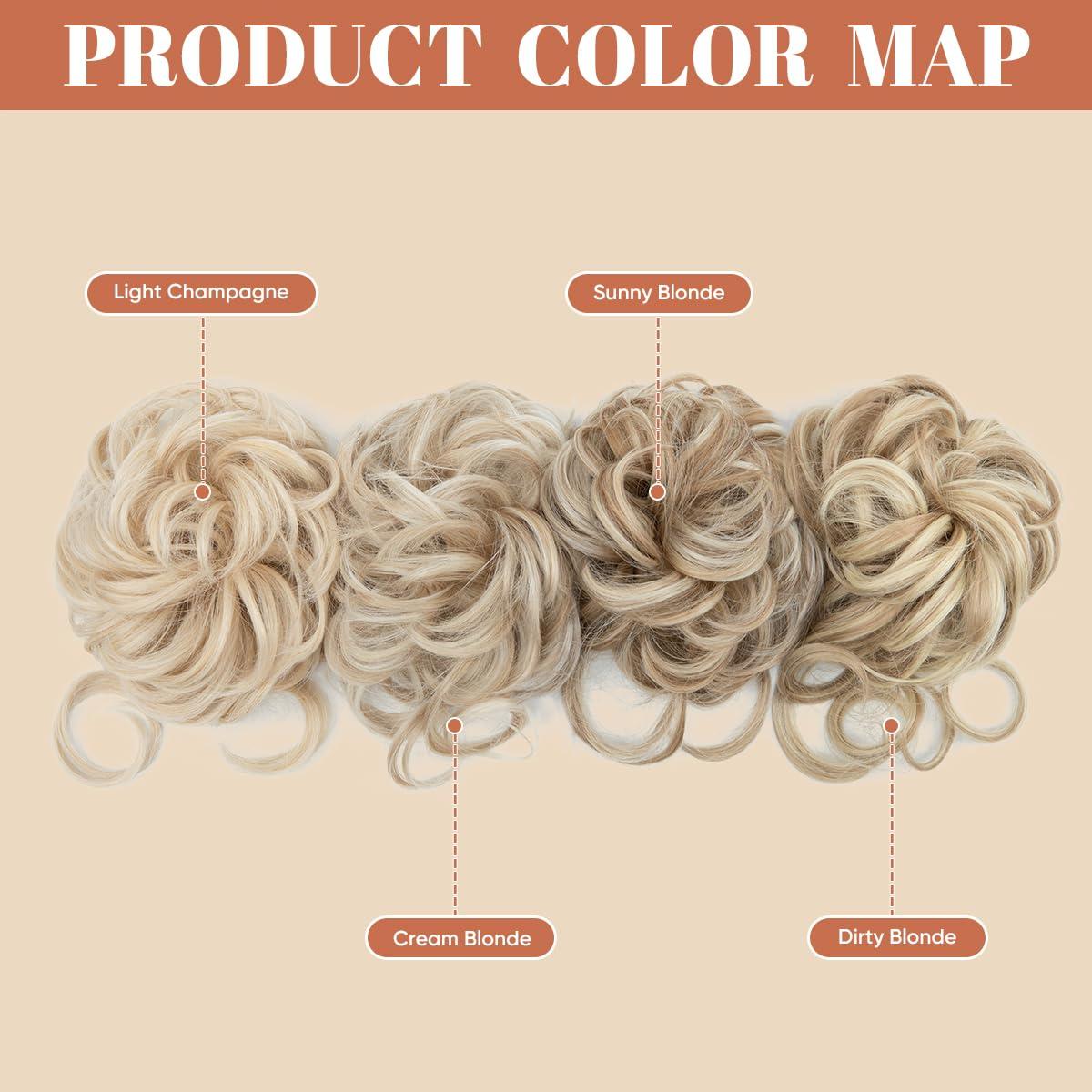 imageSARLA 2PCS Blonde Messy Bun Hair Pieces for Women Detachable Claw Clip Wavy Curly Synthetic Hairpieces for Updos with Tendrils Fake Scrunchies Ponytail Extension Dirty Blonde2PCSDirty BlondeNo Clip