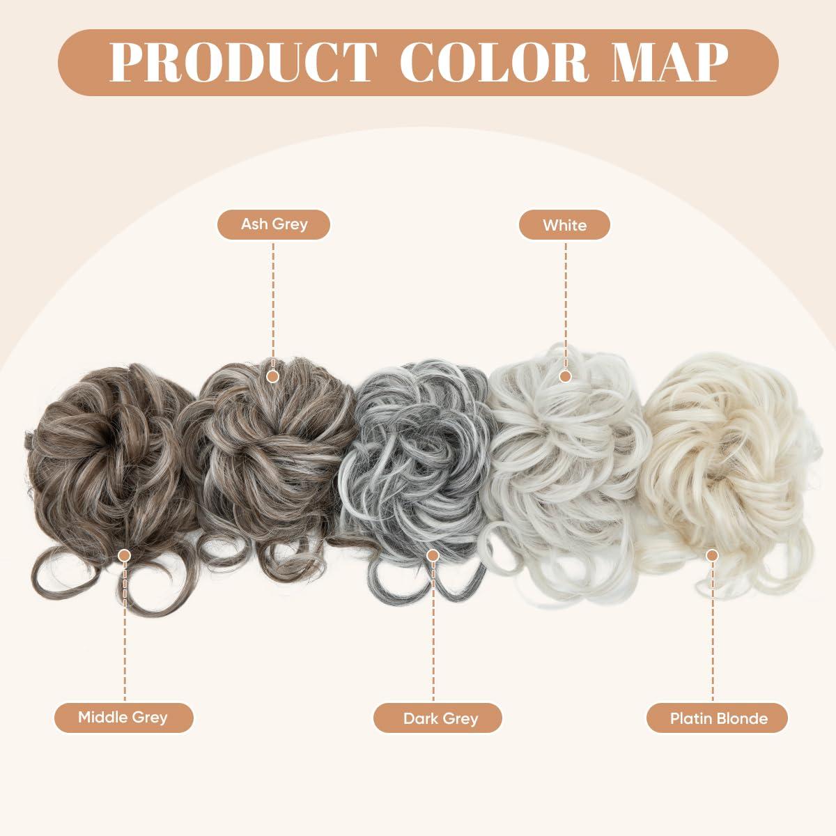 imageSARLA 2PCS Blonde Messy Bun Hair Pieces for Women Detachable Claw Clip Wavy Curly Synthetic Hairpieces for Updos with Tendrils Fake Scrunchies Ponytail Extension Dirty Blonde2PCSDark Grey