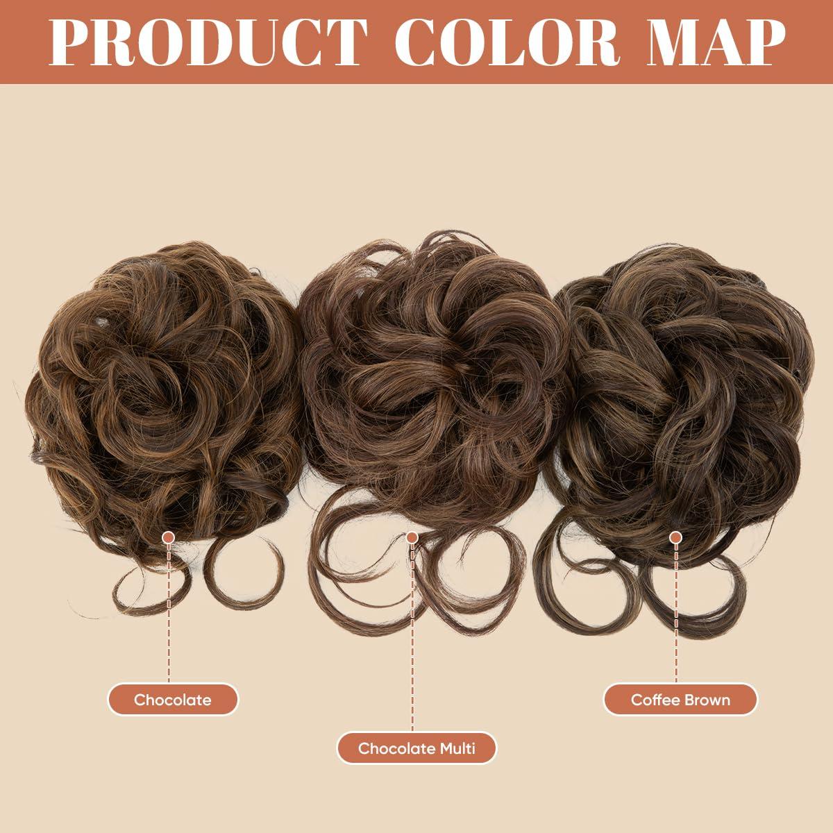 imageSARLA 2PCS Blonde Messy Bun Hair Pieces for Women Detachable Claw Clip Wavy Curly Synthetic Hairpieces for Updos with Tendrils Fake Scrunchies Ponytail Extension Dirty Blonde2PCSCoffee BrownNo Clip