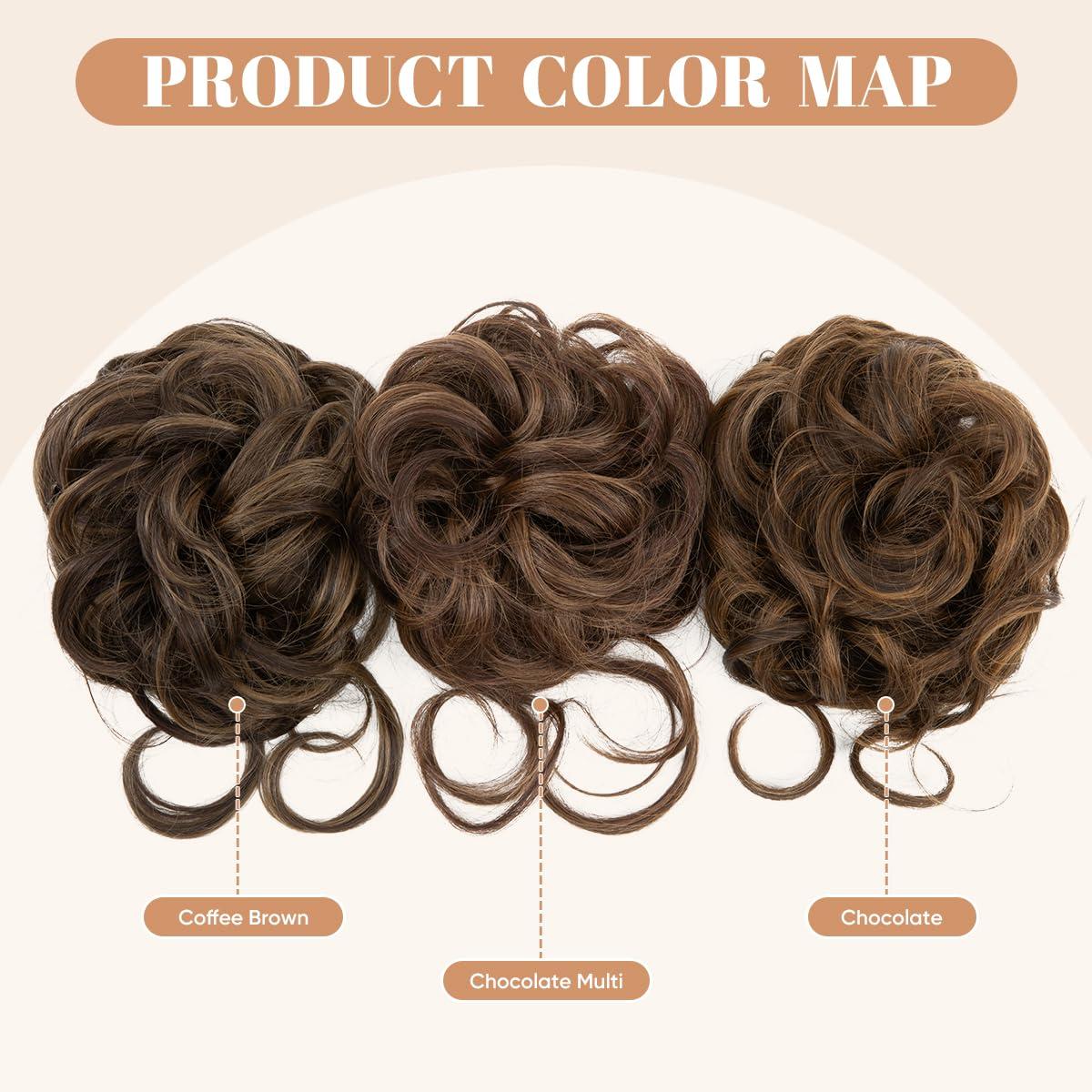imageSARLA 2PCS Blonde Messy Bun Hair Pieces for Women Detachable Claw Clip Wavy Curly Synthetic Hairpieces for Updos with Tendrils Fake Scrunchies Ponytail Extension Dirty Blonde2PCSCoffee Brown