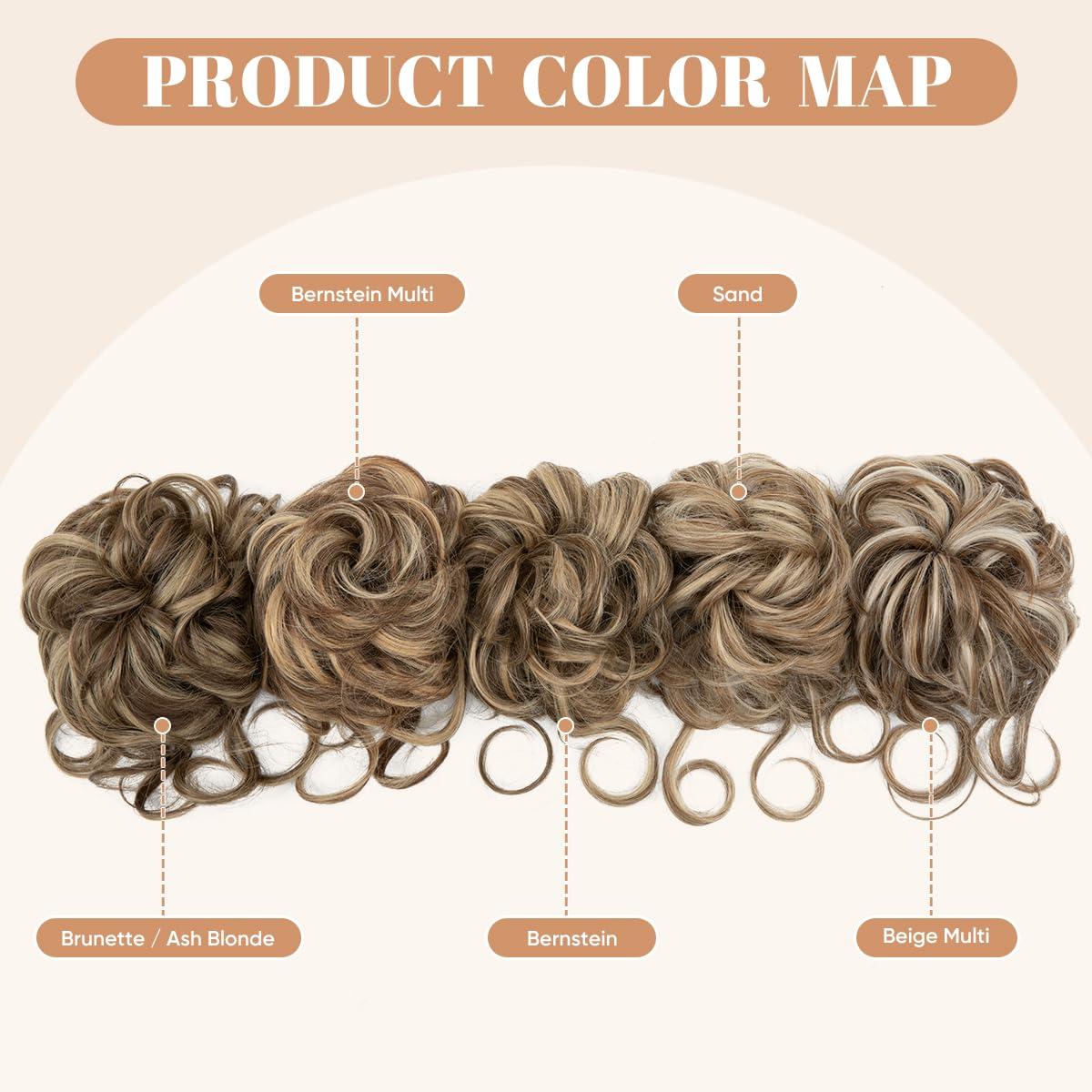 imageSARLA 2PCS Blonde Messy Bun Hair Pieces for Women Detachable Claw Clip Wavy Curly Synthetic Hairpieces for Updos with Tendrils Fake Scrunchies Ponytail Extension Dirty Blonde2PCSBeige Multi