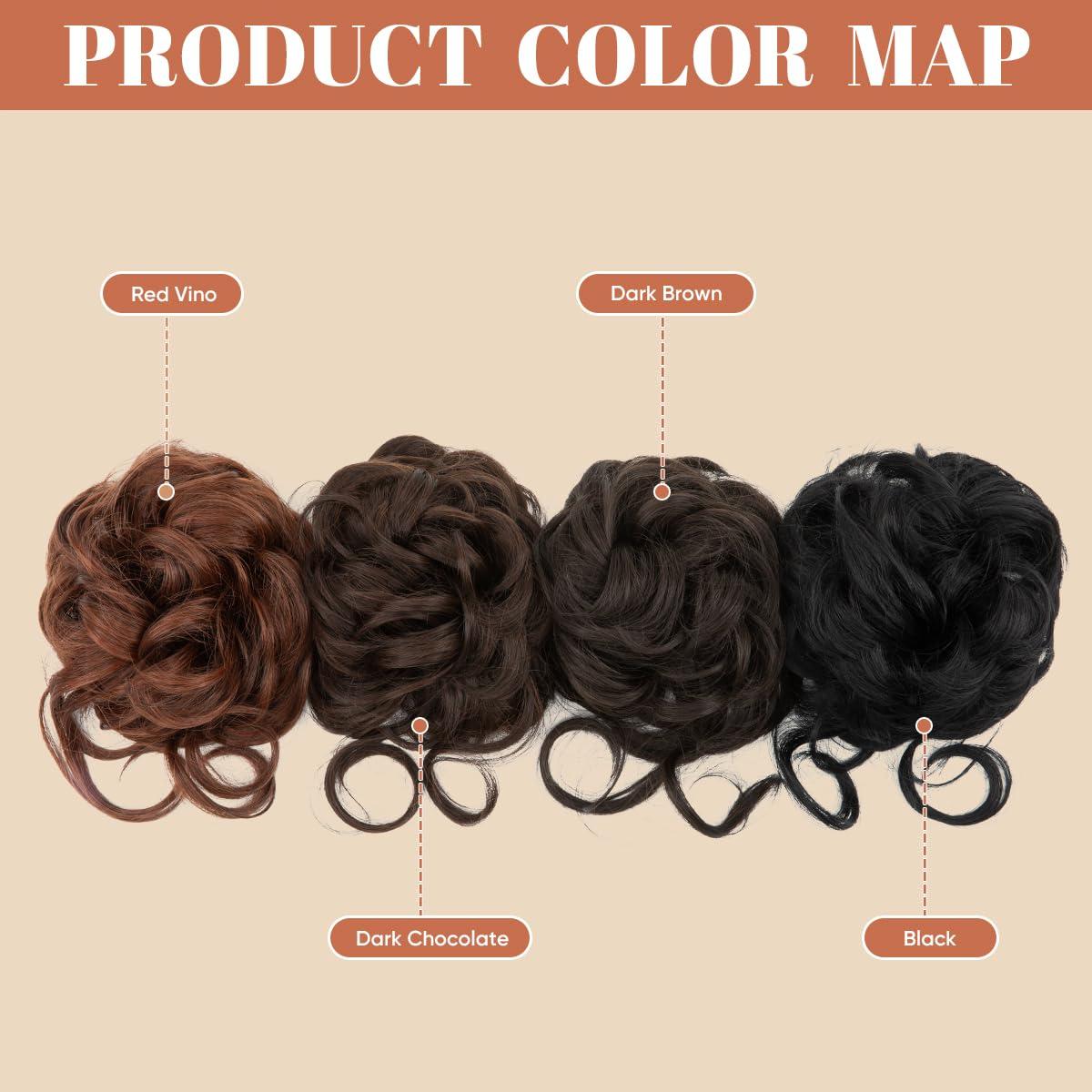 imageSARLA 2PCS Blonde Messy Bun Hair Pieces for Women Detachable Claw Clip Wavy Curly Synthetic Hairpieces for Updos with Tendrils Fake Scrunchies Ponytail Extension Dirty Blonde2PCSDark ChocolateNo Clip