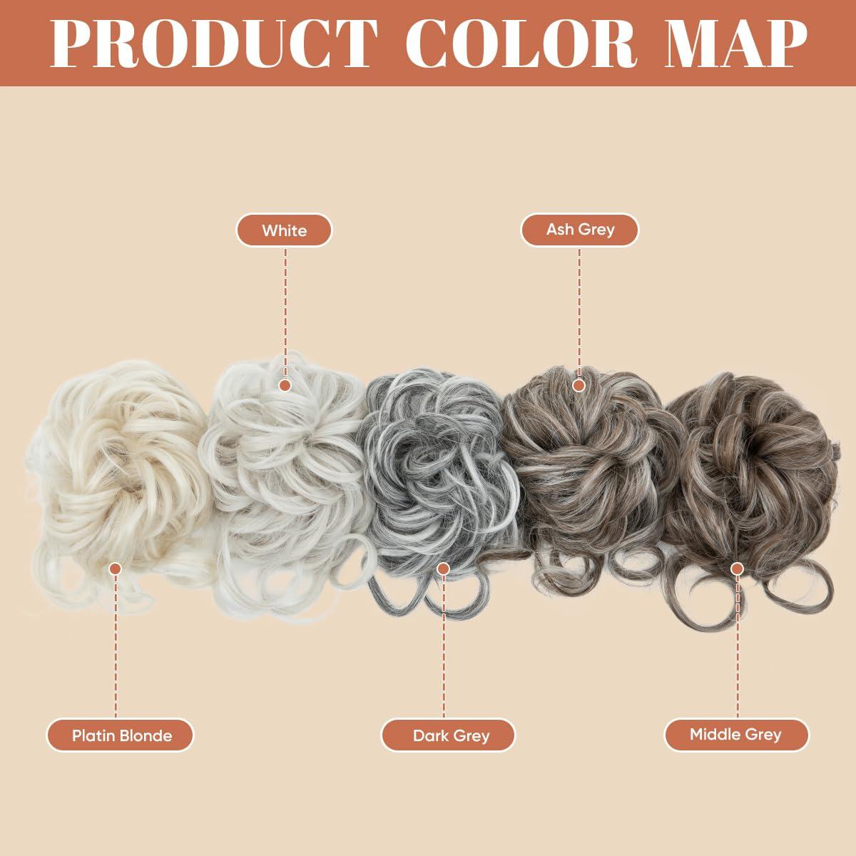 imageSARLA 2PCS Blonde Messy Bun Hair Pieces for Women Detachable Claw Clip Wavy Curly Synthetic Hairpieces for Updos with Tendrils Fake Scrunchies Ponytail Extension Dirty Blonde2PCSAsh GreyNo Clip