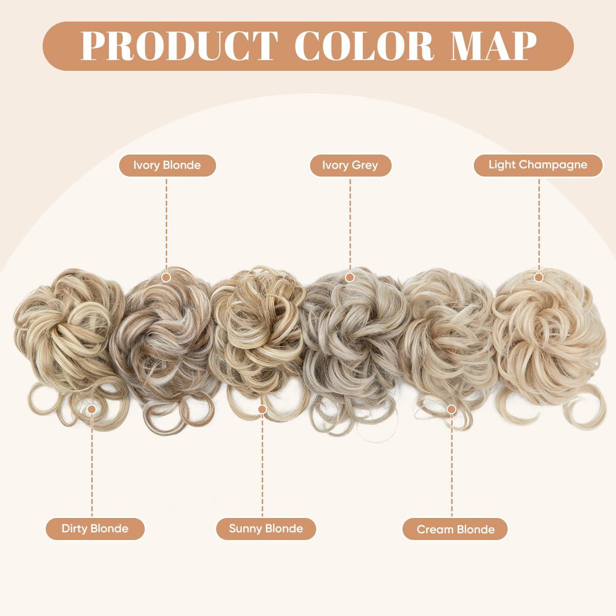 imageSARLA 2PCS Blonde Messy Bun Hair Pieces for Women Detachable Claw Clip Wavy Curly Synthetic Hairpieces for Updos with Tendrils Fake Scrunchies Ponytail Extension Dirty Blonde2PCSLight Champagne