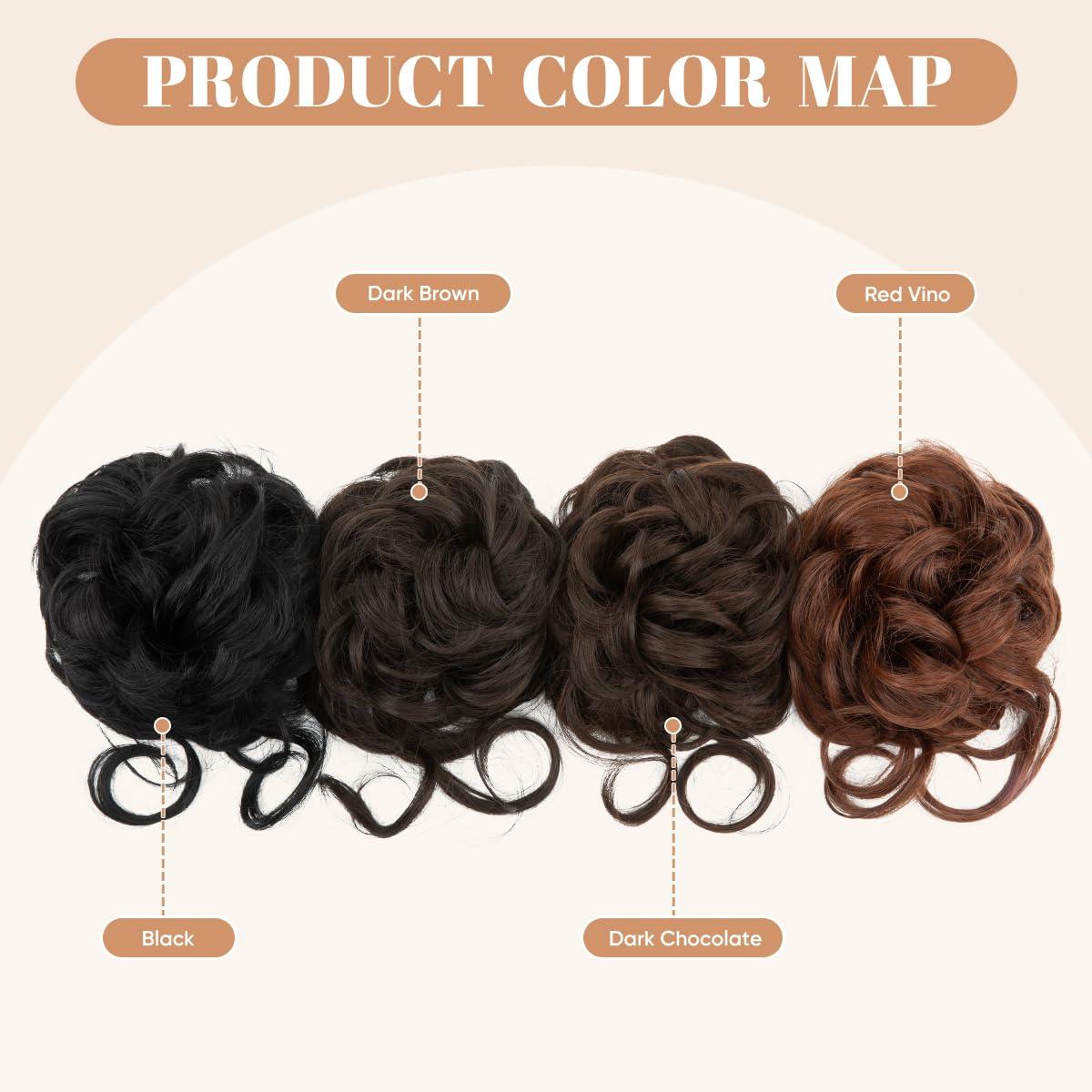 imageSARLA 2PCS Blonde Messy Bun Hair Pieces for Women Detachable Claw Clip Wavy Curly Synthetic Hairpieces for Updos with Tendrils Fake Scrunchies Ponytail Extension Dirty Blonde2PCSBlack
