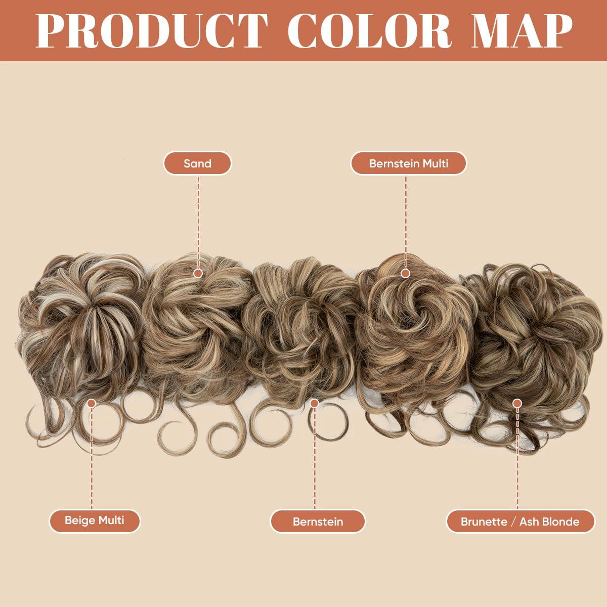imageSARLA 2PCS Blonde Messy Bun Hair Pieces for Women Detachable Claw Clip Wavy Curly Synthetic Hairpieces for Updos with Tendrils Fake Scrunchies Ponytail Extension Dirty Blonde2PCSSandNo Clip