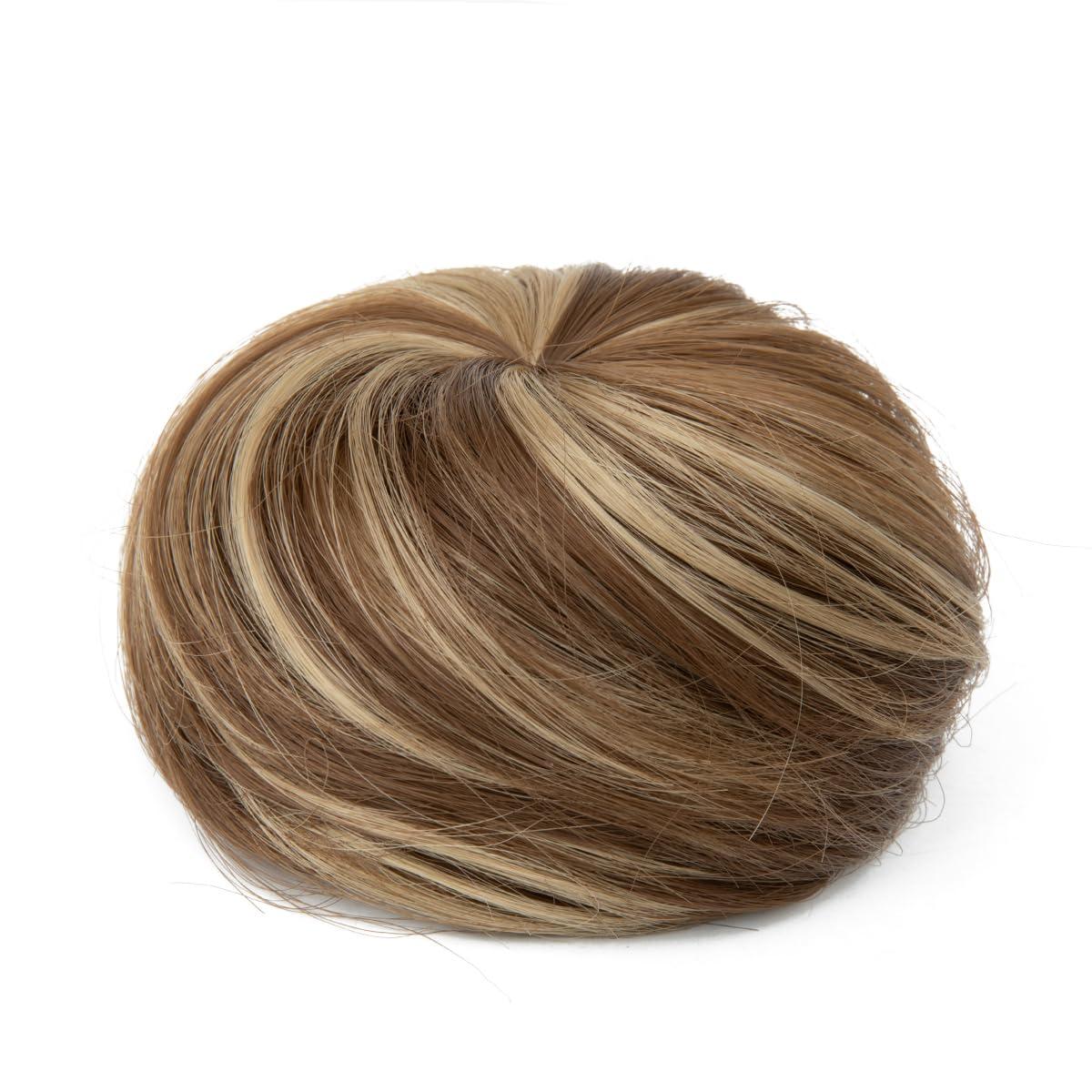 imageSARLA Dark Brown Hair Buns Extension Drawstring Updo Donut Chignon Straight Synthetic Fake Ballet Bun for Women Lady 1 PcsAsh Medium BrownAsh Blonde