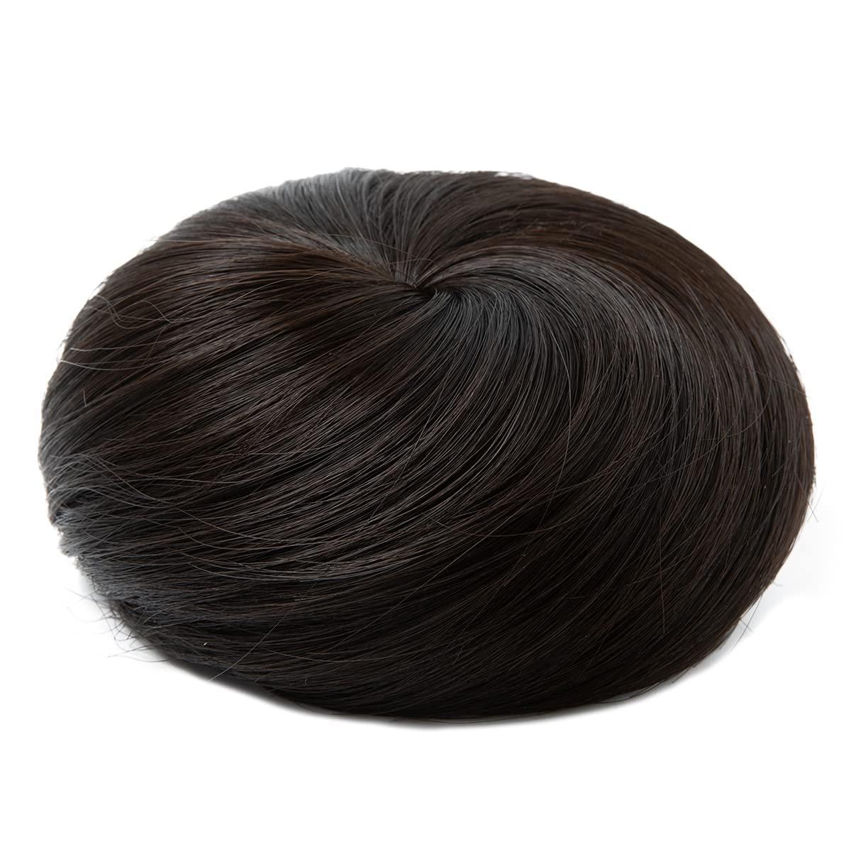 imageSARLA Dark Brown Hair Buns Extension Drawstring Updo Donut Chignon Straight Synthetic Fake Ballet Bun for Women Lady 1 PcsBlack Brown