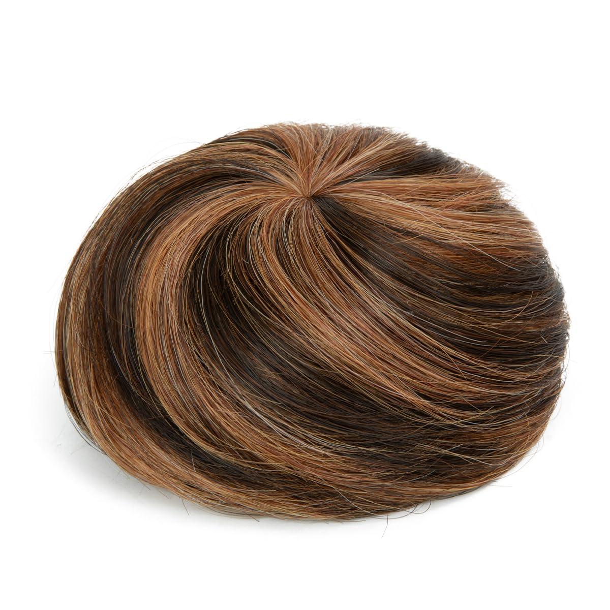 imageSARLA Dark Brown Hair Buns Extension Drawstring Updo Donut Chignon Straight Synthetic Fake Ballet Bun for Women Lady 1 PcsChestnut