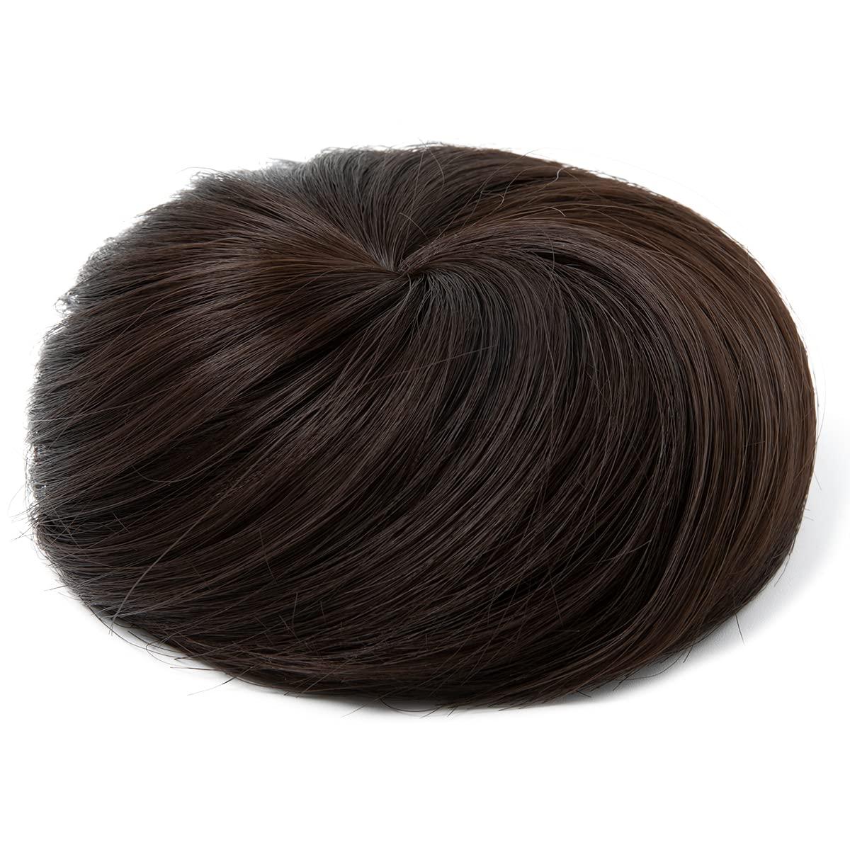 imageSARLA Dark Brown Hair Buns Extension Drawstring Updo Donut Chignon Straight Synthetic Fake Ballet Bun for Women Lady 1 PcsDark Brown