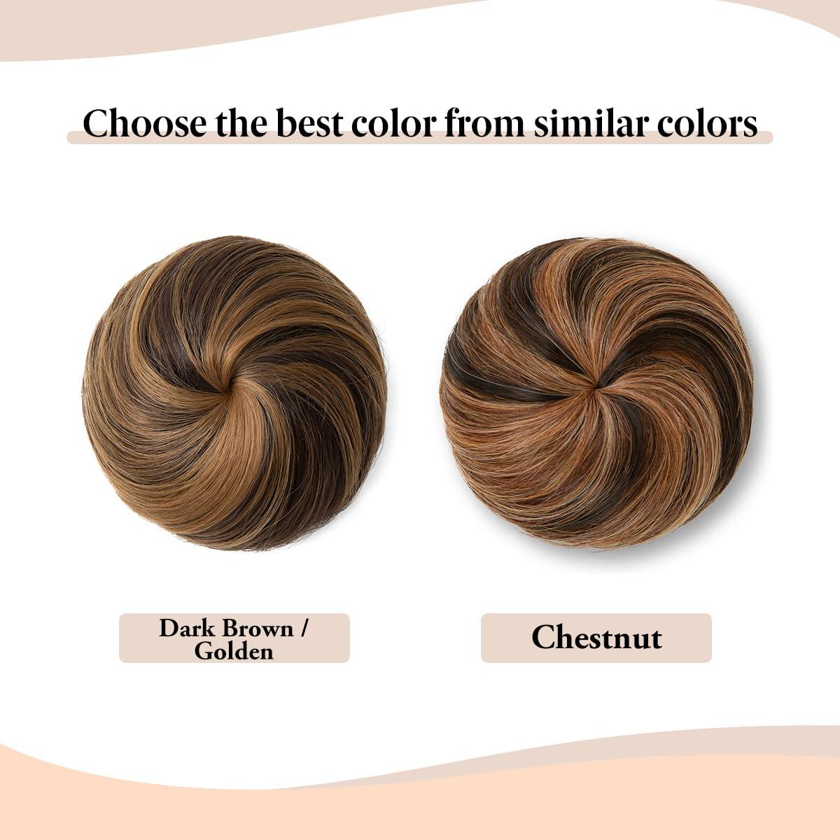 imageSARLA Dark Brown Hair Buns Extension Drawstring Updo Donut Chignon Straight Synthetic Fake Ballet Bun for Women Lady 1 PcsDark BrownGolden