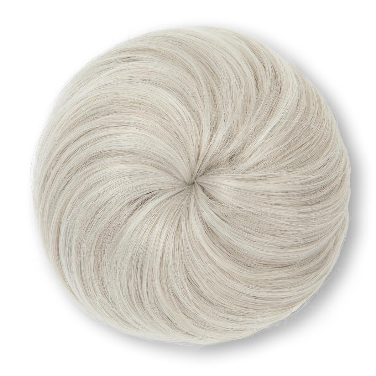 imageSARLA Dark Brown Hair Buns Extension Drawstring Updo Donut Chignon Straight Synthetic Fake Ballet Bun for Women Lady 1 PcsIce Blonde