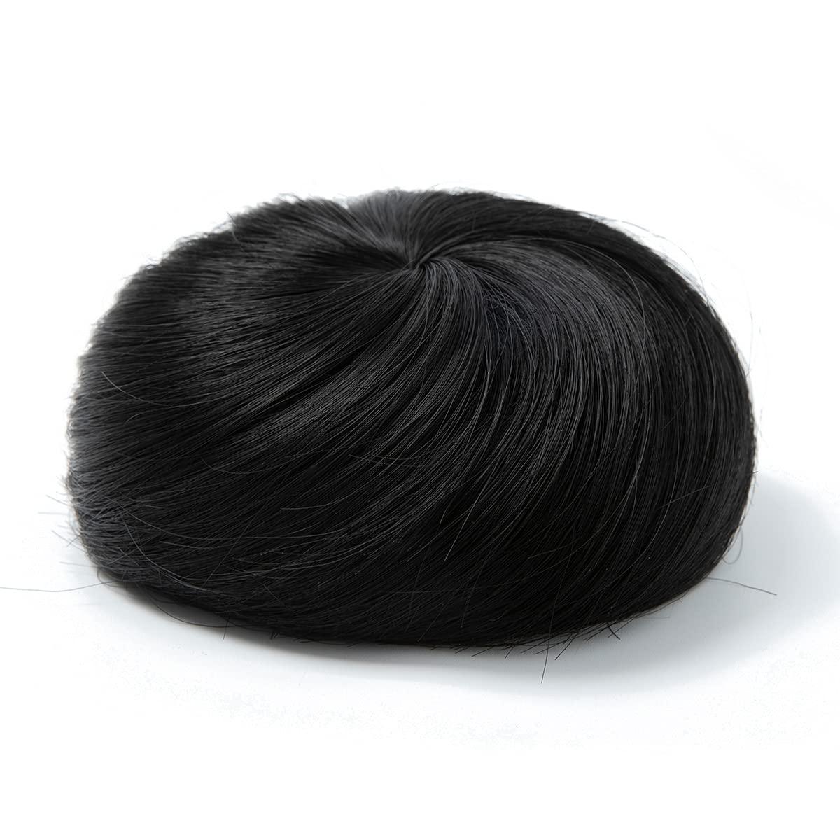 imageSARLA Dark Brown Hair Buns Extension Drawstring Updo Donut Chignon Straight Synthetic Fake Ballet Bun for Women Lady 1 PcsJet Black