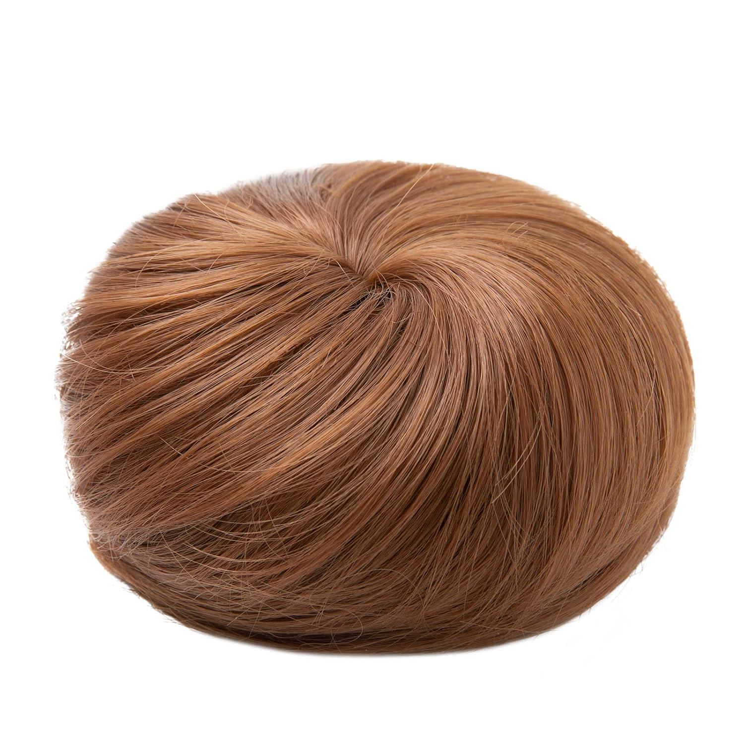 imageSARLA Dark Brown Hair Buns Extension Drawstring Updo Donut Chignon Straight Synthetic Fake Ballet Bun for Women Lady 1 PcsLight Auburn