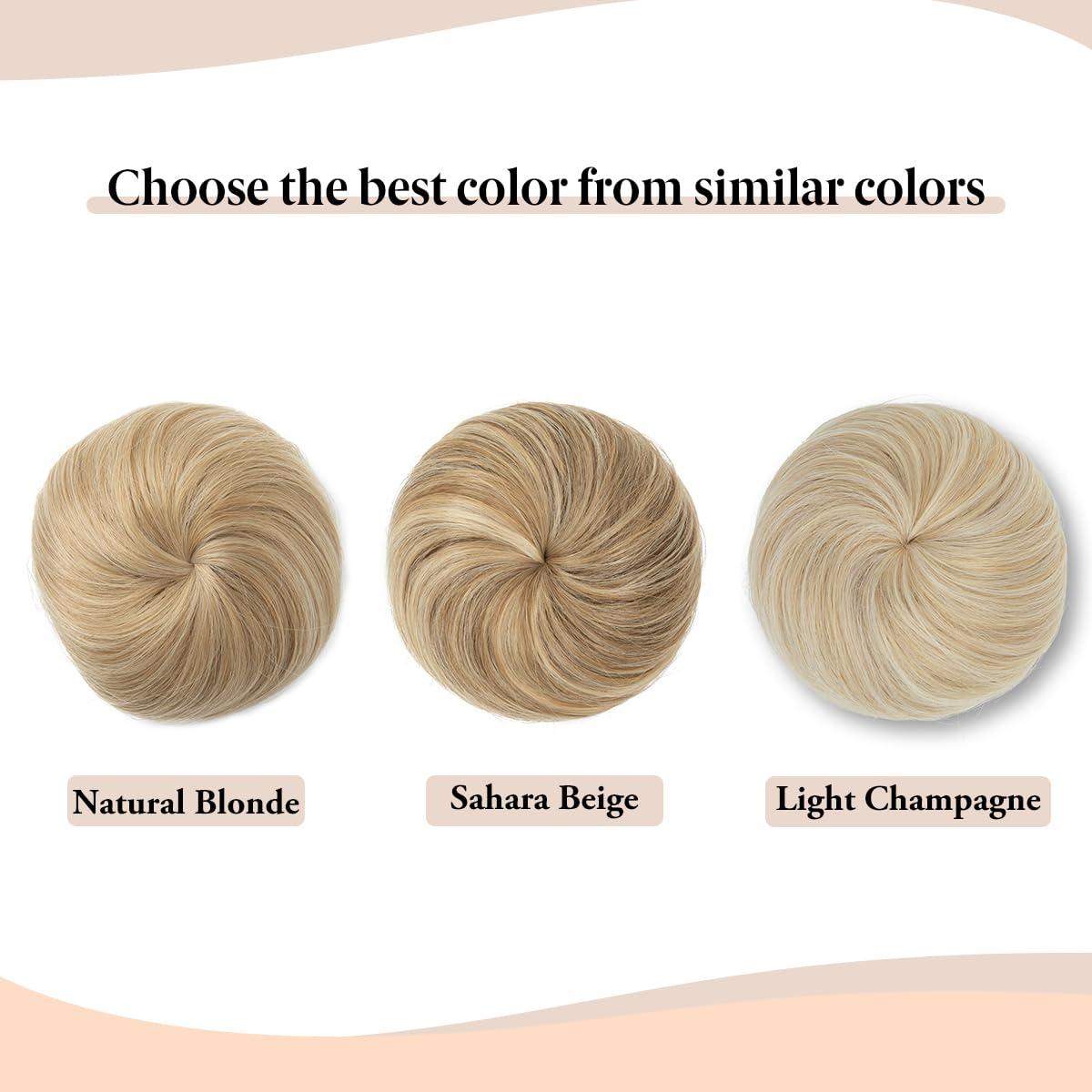 imageSARLA Dark Brown Hair Buns Extension Drawstring Updo Donut Chignon Straight Synthetic Fake Ballet Bun for Women Lady 1 PcsLight Champagne