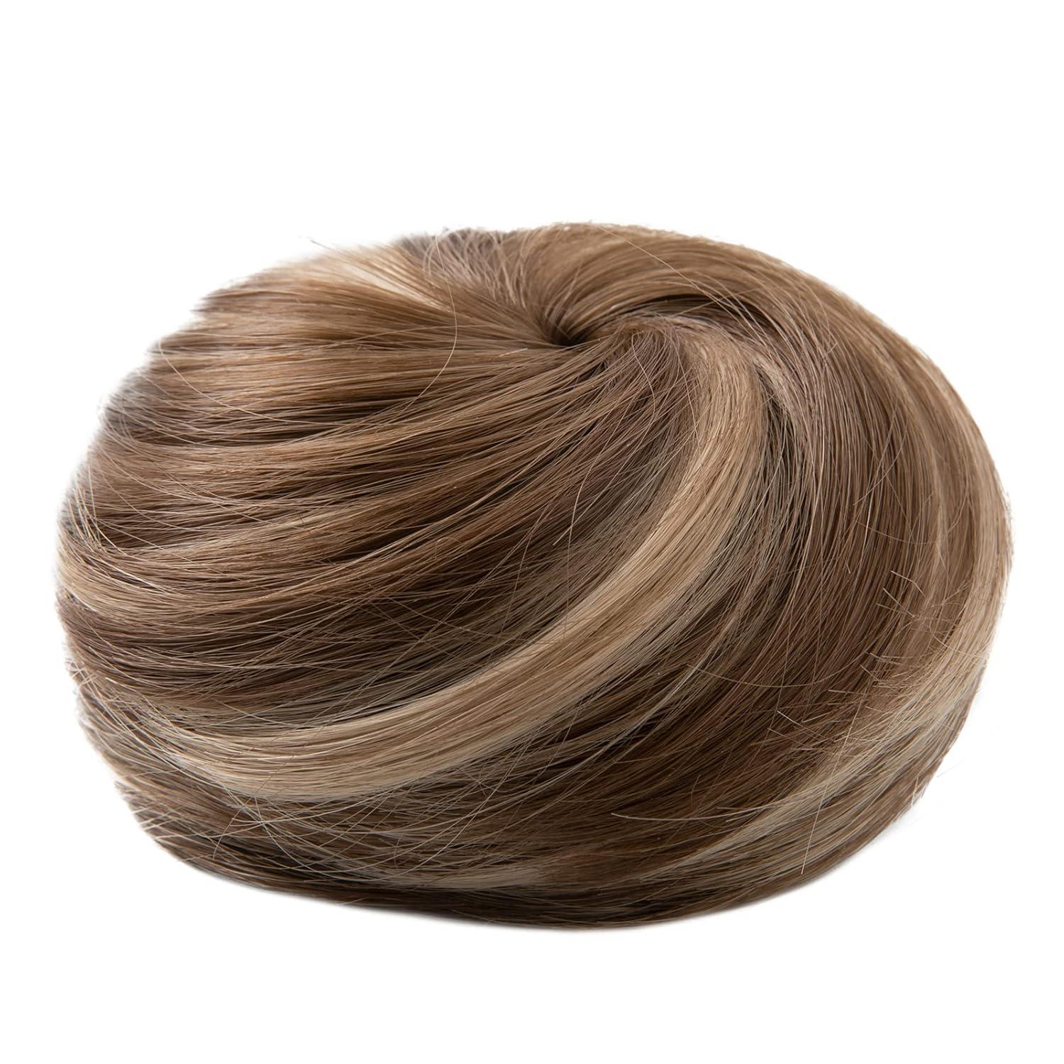 imageSARLA Dark Brown Hair Buns Extension Drawstring Updo Donut Chignon Straight Synthetic Fake Ballet Bun for Women Lady 1 PcsMedium Brown Ash Blonde