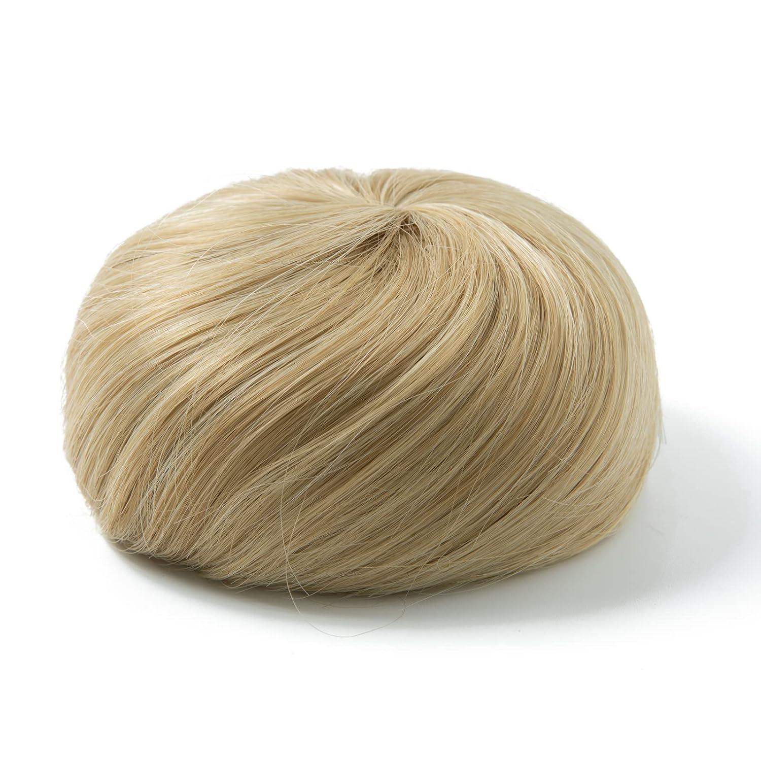 imageSARLA Dark Brown Hair Buns Extension Drawstring Updo Donut Chignon Straight Synthetic Fake Ballet Bun for Women Lady 1 PcsNatural Blonde