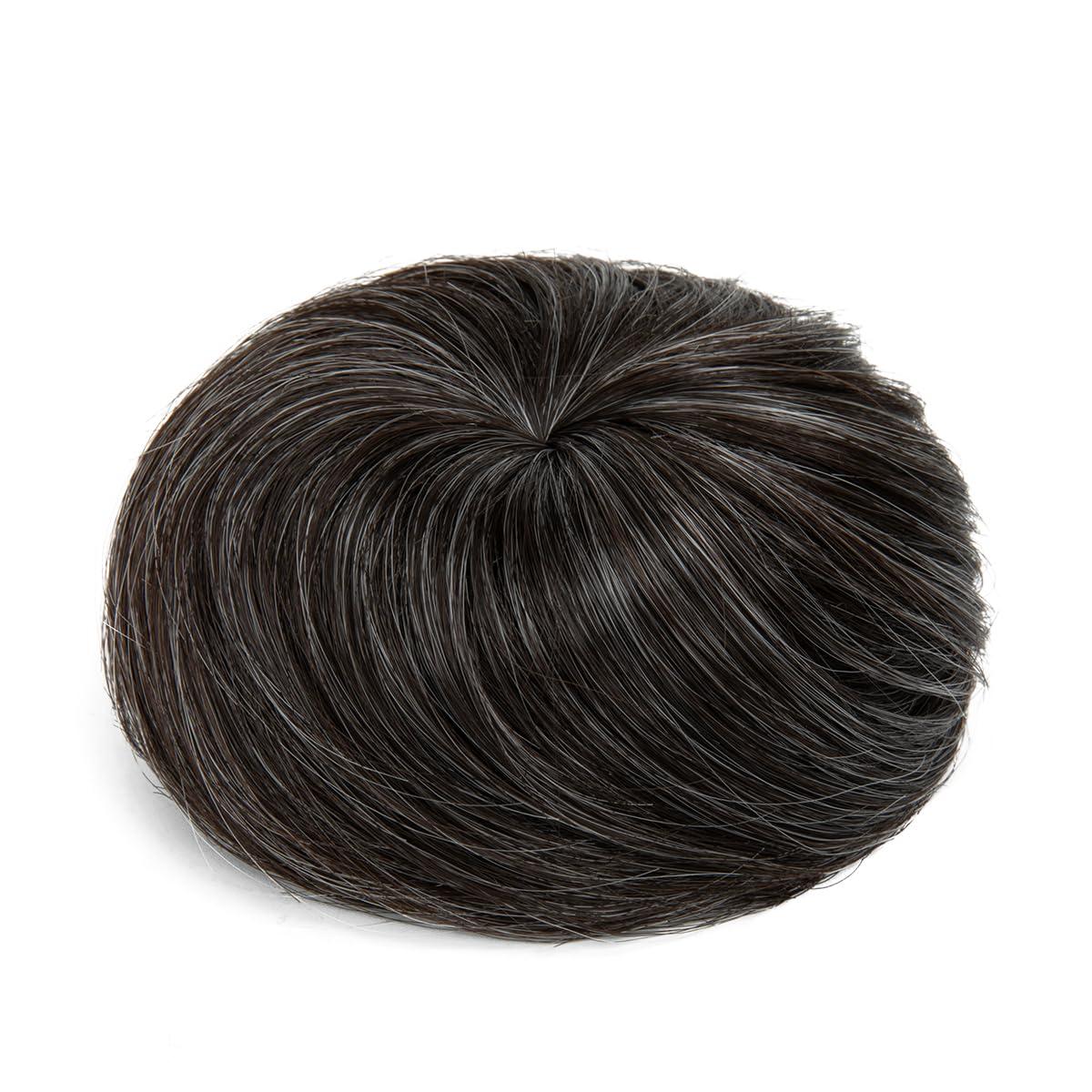 imageSARLA Dark Brown Hair Buns Extension Drawstring Updo Donut Chignon Straight Synthetic Fake Ballet Bun for Women Lady 1 PcsPepper Grey