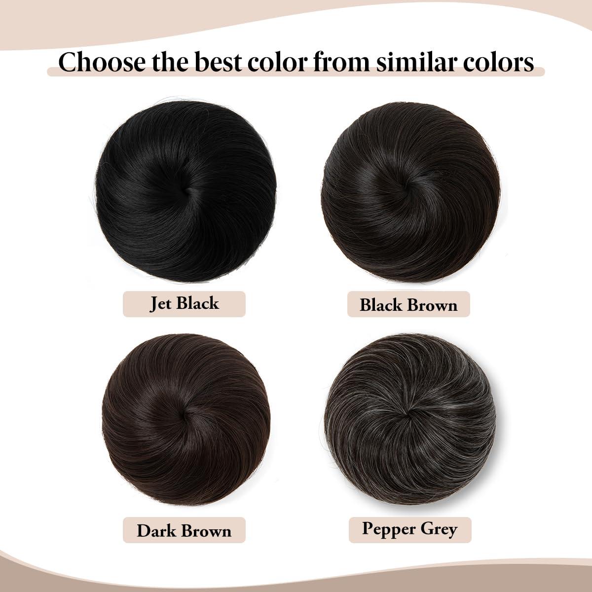 imageSARLA Dark Brown Hair Buns Extension Drawstring Updo Donut Chignon Straight Synthetic Fake Ballet Bun for Women Lady 1 PcsPepper Grey