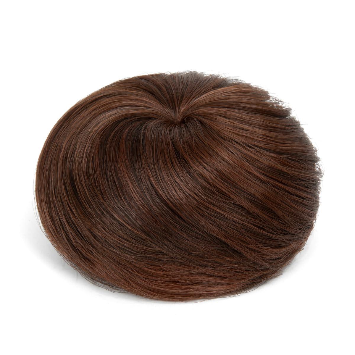 imageSARLA Dark Brown Hair Buns Extension Drawstring Updo Donut Chignon Straight Synthetic Fake Ballet Bun for Women Lady 1 PcsRed Vino