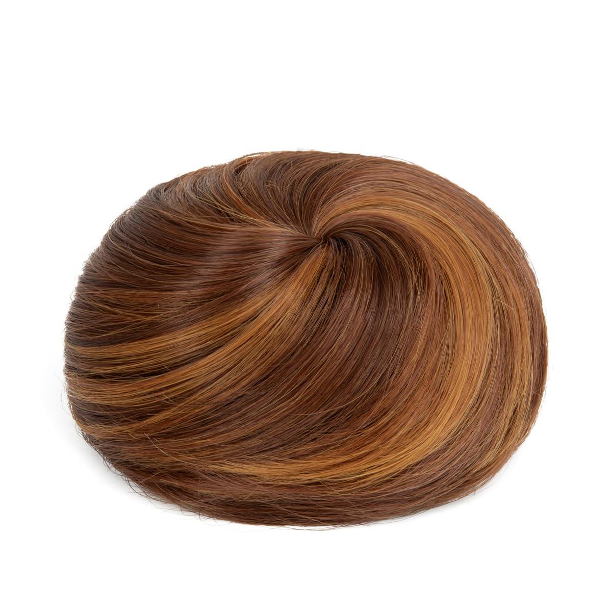 imageSARLA Dark Brown Hair Buns Extension Drawstring Updo Donut Chignon Straight Synthetic Fake Ballet Bun for Women Lady 1 PcsTizian Red