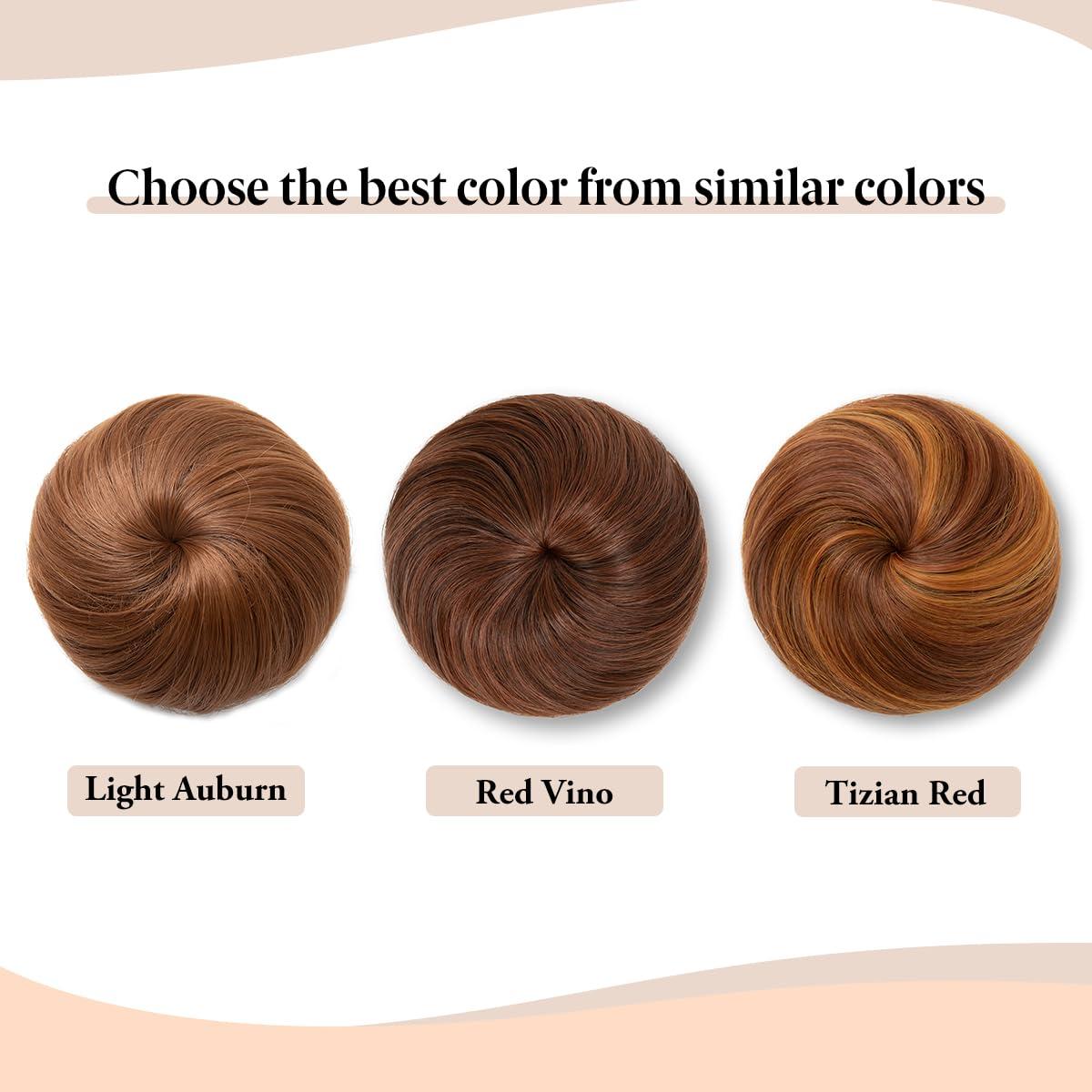 imageSARLA Dark Brown Hair Buns Extension Drawstring Updo Donut Chignon Straight Synthetic Fake Ballet Bun for Women Lady 1 PcsTizian Red