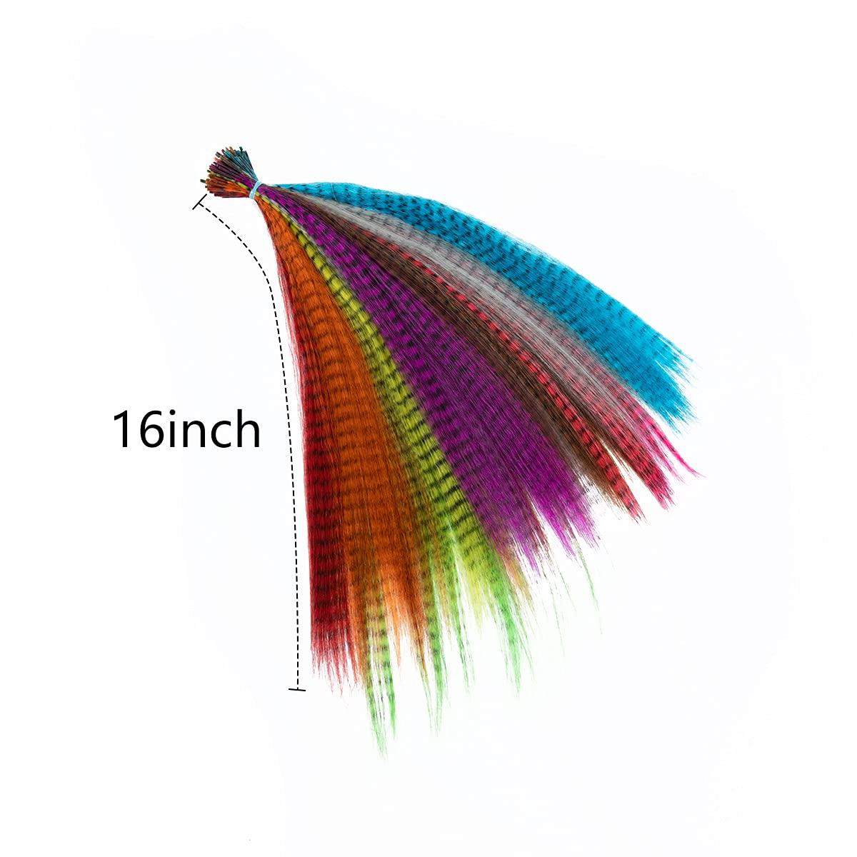 imageSARLA Feather Hair Extensions Kit Synthetic 16 Inch 100 Pcs Itip Hair Feathers for Women 10 Mixed Colors with Plier Hook Beads Heat Friendly Fiber100 pieces tools