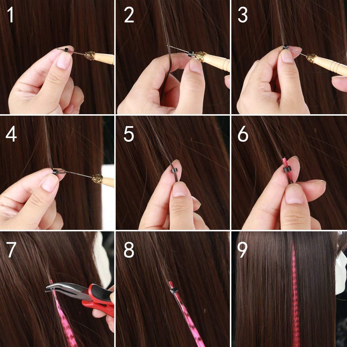 imageSARLA Feather Hair Extensions Kit Synthetic 16 Inch 100 Pcs Itip Hair Feathers for Women 10 Mixed Colors with Plier Hook Beads Heat Friendly Fiber50 pieces No tools