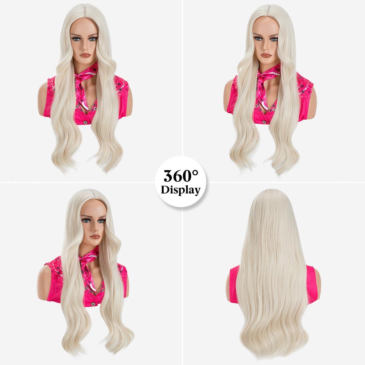 imageSARLA Girls Red Wig Long Wavy Synthetic Hair 24 Inch for Cosplay Party Halloween Costume Child SizeLight Blonde 2