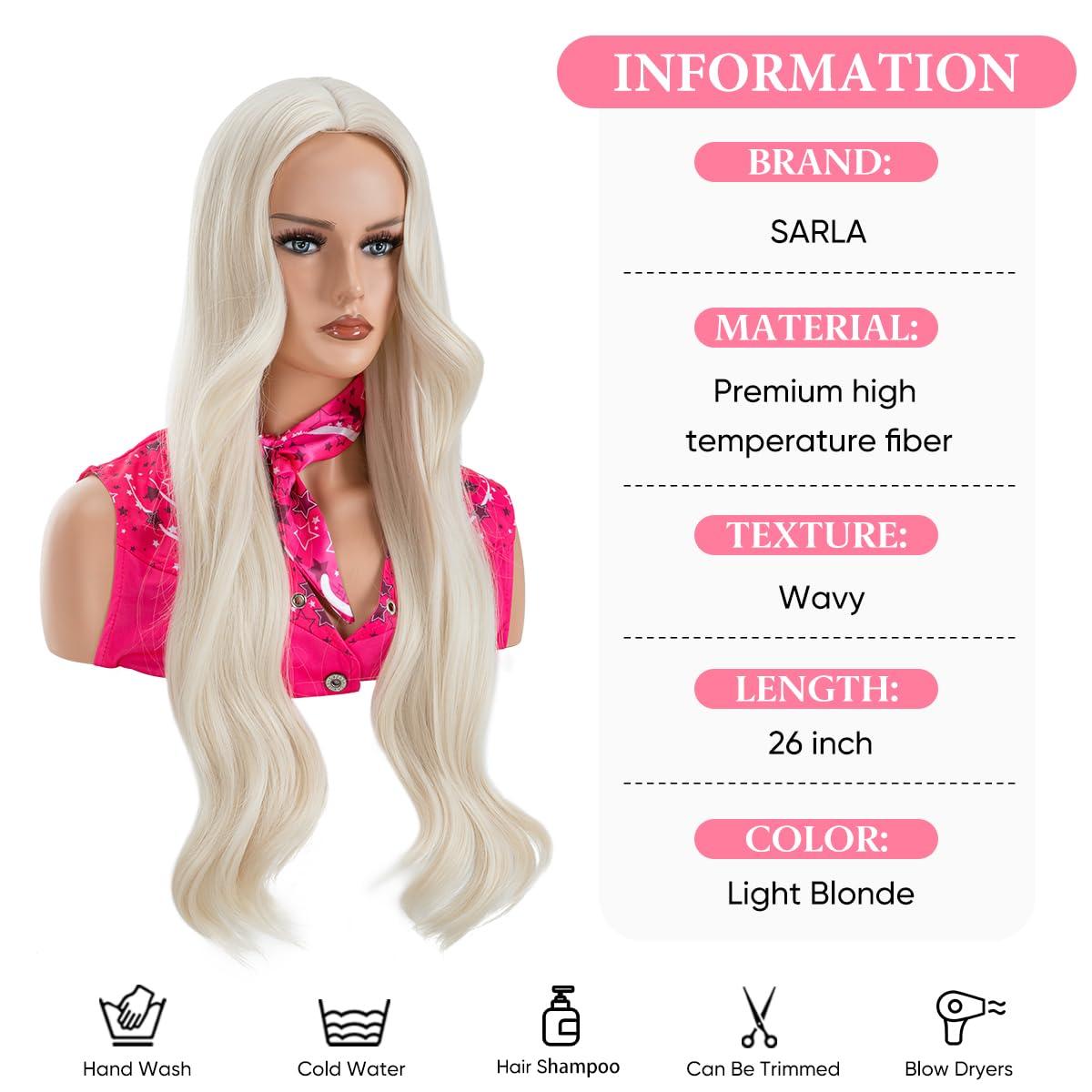 imageSARLA Girls Red Wig Long Wavy Synthetic Hair 24 Inch for Cosplay Party Halloween Costume Child SizeLight Blonde 2