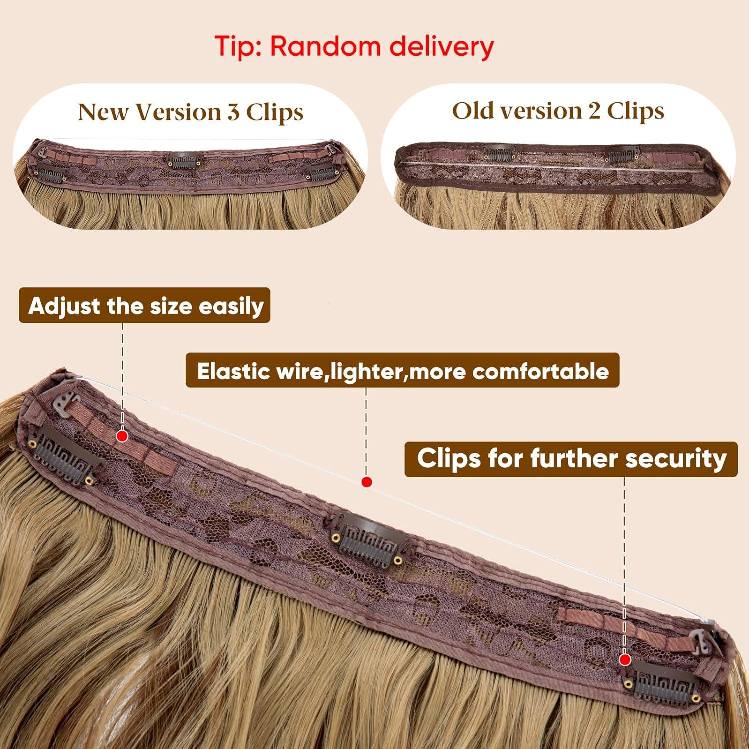 imageSARLA Invisible Wire Hair Extension with 3 Clips Synthetic Long Beach Wave Hairpiece Transparent Adjustable Headband for Women 24 Inch Medium Ash BrownDark Brown