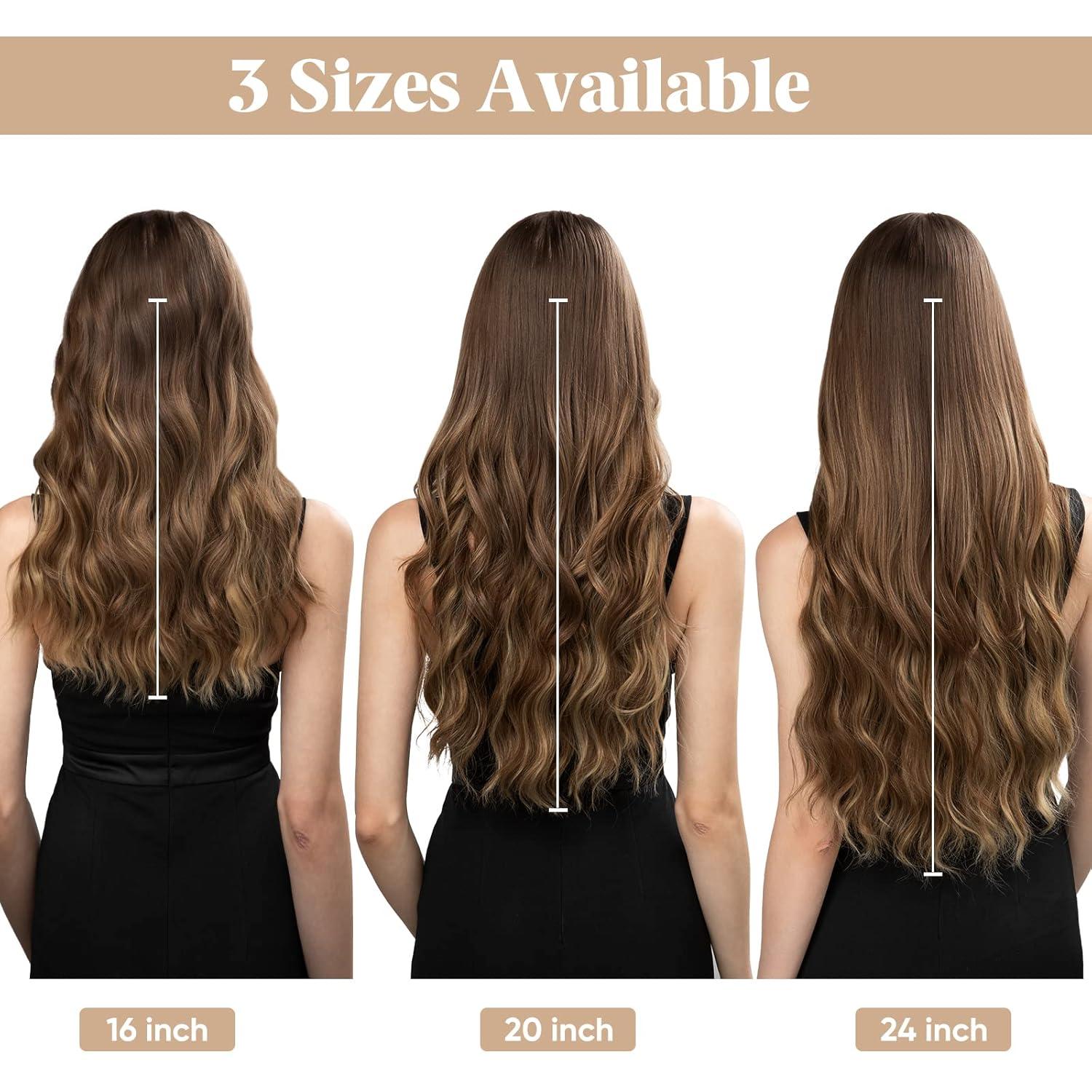 imageSARLA Invisible Wire Hair Extension with 3 Clips Synthetic Long Beach Wave Hairpiece Transparent Adjustable Headband for Women 24 Inch Medium Ash BrownMedium Ash Brown