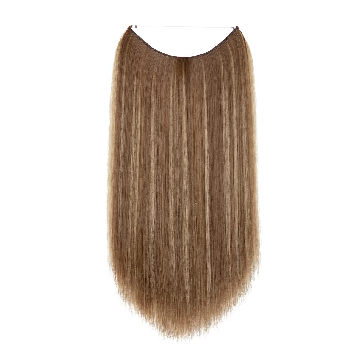 imageSARLA Invisible Wire Hair Extensions Straight Long Synthetic Hairpieces 22 Inch Adjustable Transparent Headband for Women Dirty BlondeAsh Medium BrownAsh Blonde
