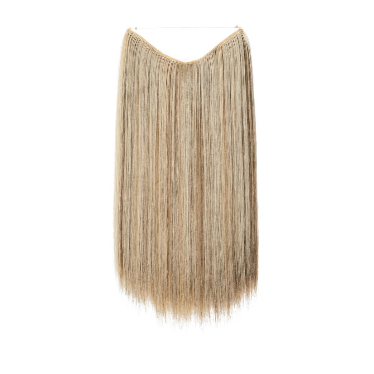 imageSARLA Invisible Wire Hair Extensions Straight Long Synthetic Hairpieces 22 Inch Adjustable Transparent Headband for Women Dirty BlondeBahama Beige