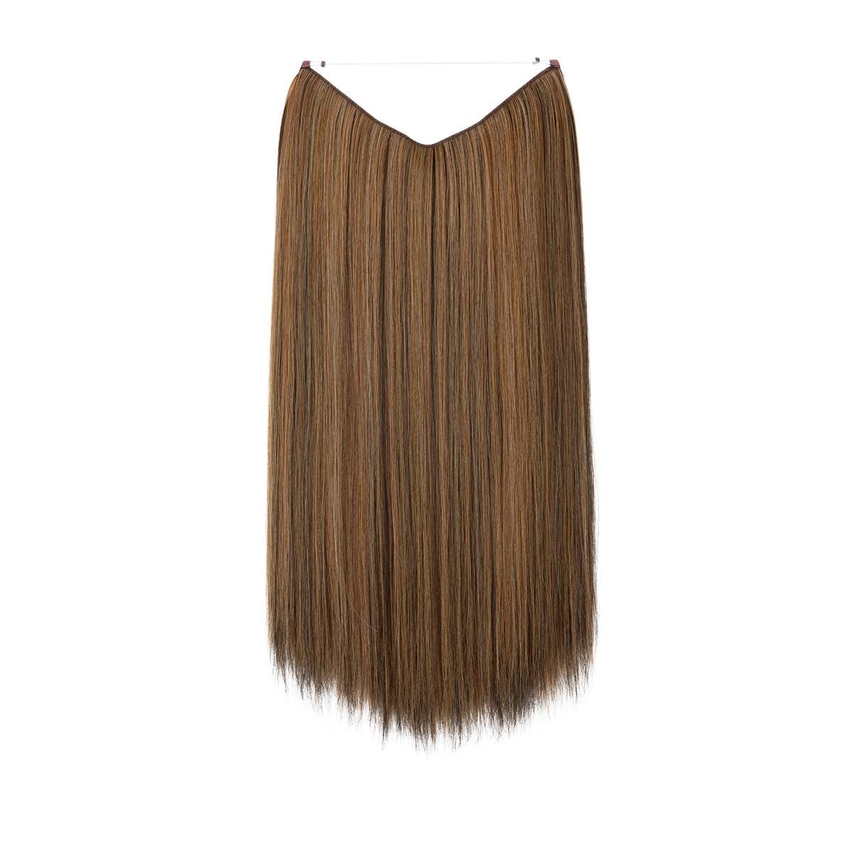 imageSARLA Invisible Wire Hair Extensions Straight Long Synthetic Hairpieces 22 Inch Adjustable Transparent Headband for Women Dirty BlondeChestnut