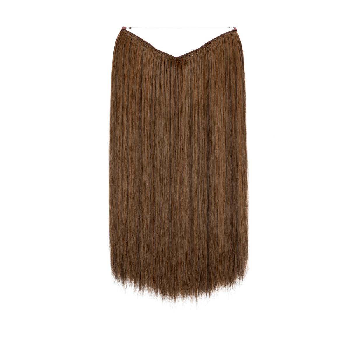 imageSARLA Invisible Wire Hair Extensions Straight Long Synthetic Hairpieces 22 Inch Adjustable Transparent Headband for Women Dirty BlondeChocolate