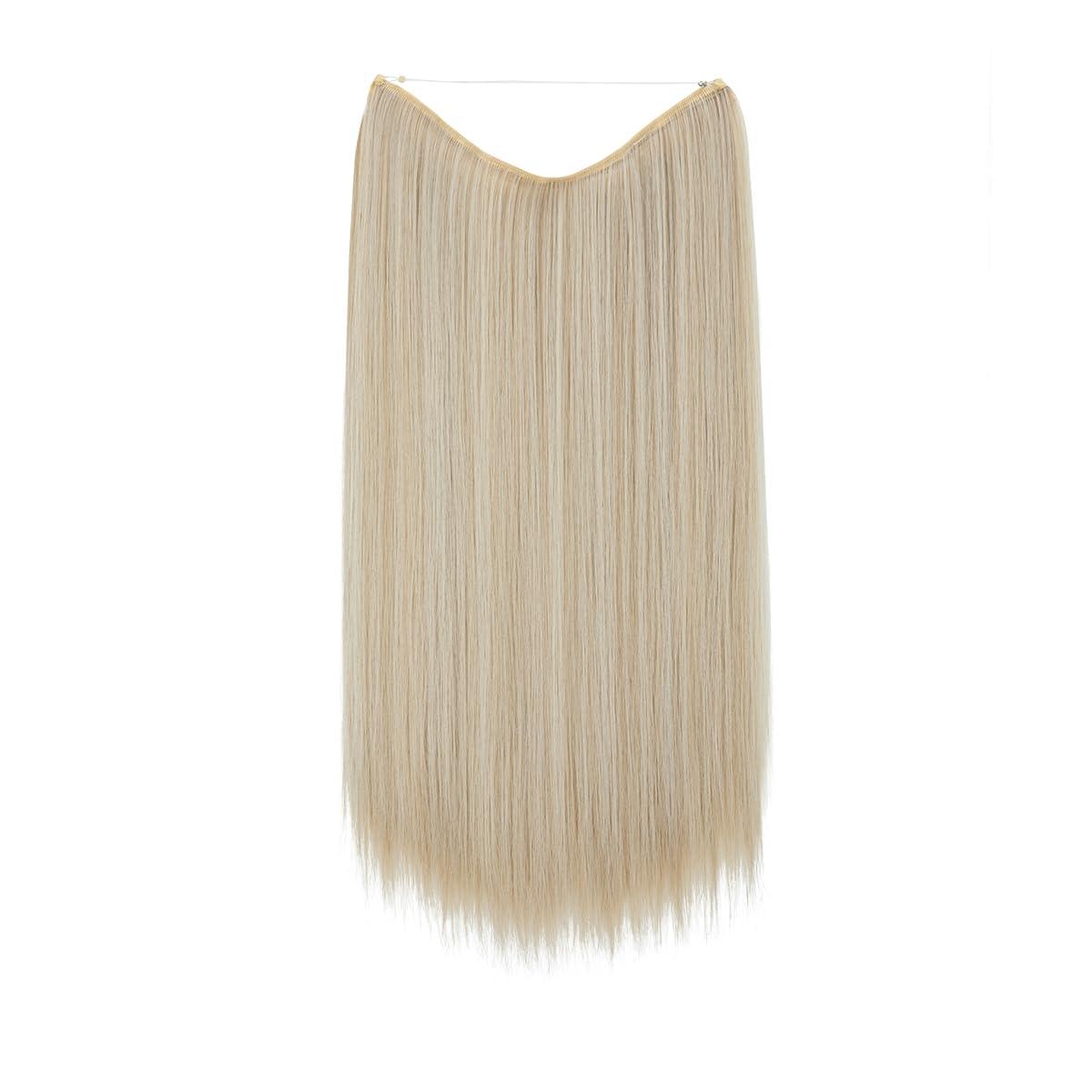 imageSARLA Invisible Wire Hair Extensions Straight Long Synthetic Hairpieces 22 Inch Adjustable Transparent Headband for Women Dirty BlondeCream Blonde