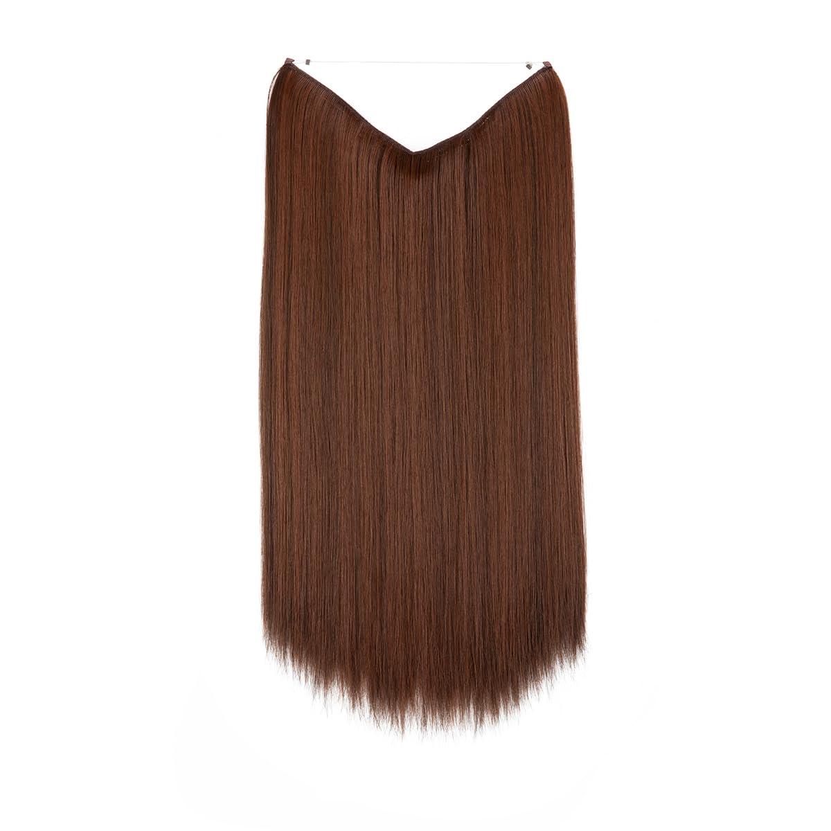 imageSARLA Invisible Wire Hair Extensions Straight Long Synthetic Hairpieces 22 Inch Adjustable Transparent Headband for Women Dirty BlondeRed Vino