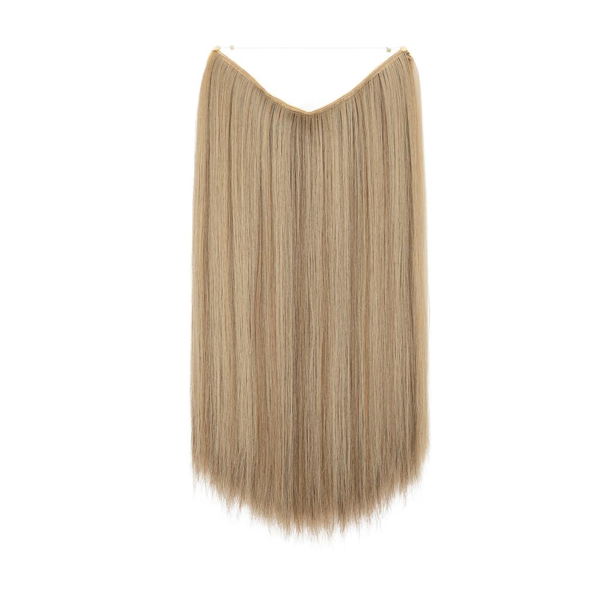 imageSARLA Invisible Wire Hair Extensions Straight Long Synthetic Hairpieces 22 Inch Adjustable Transparent Headband for Women Dirty BlondeSand