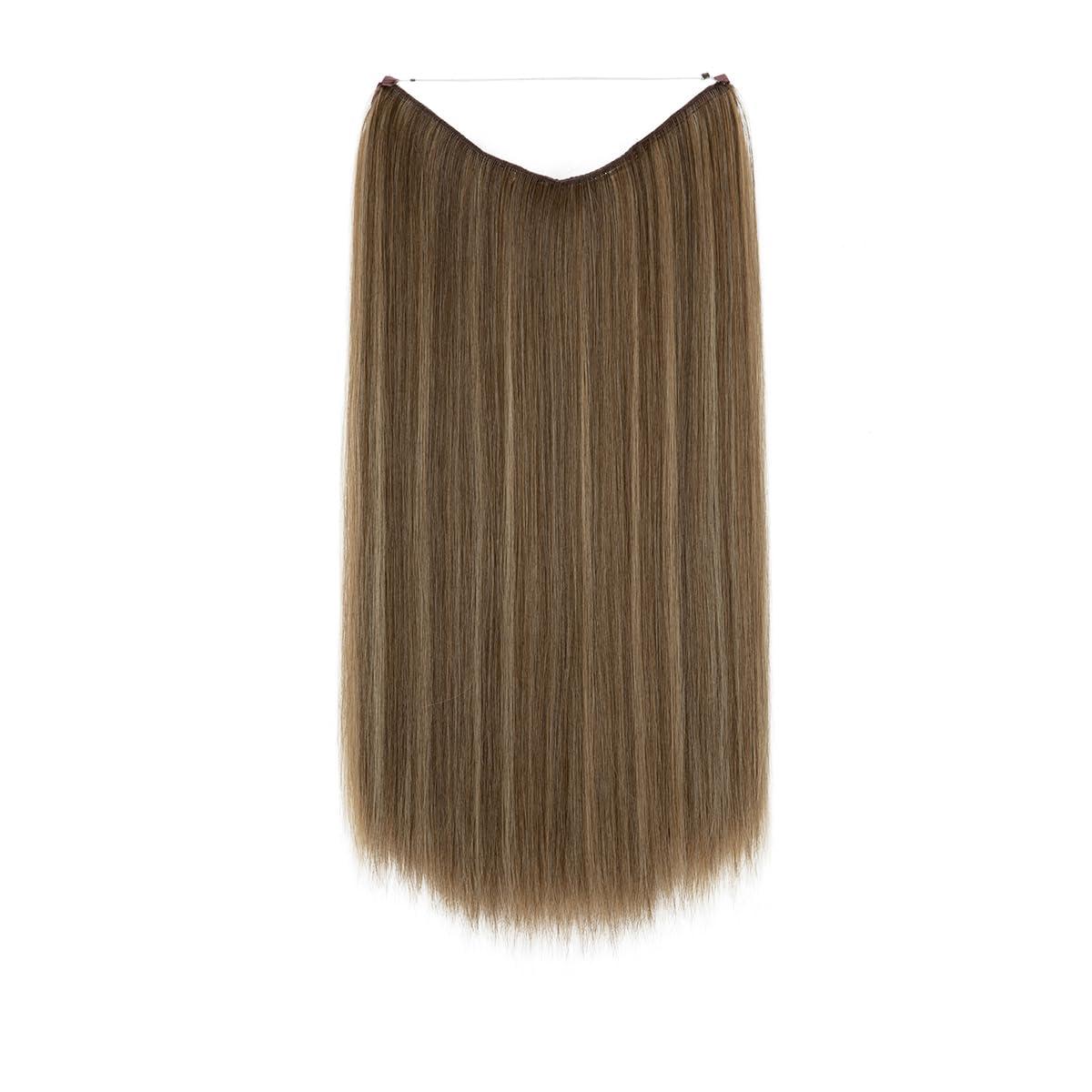 imageSARLA Invisible Wire Hair Extensions Straight Long Synthetic Hairpieces 22 Inch Adjustable Transparent Headband for Women Dirty BlondeSandy Brunette