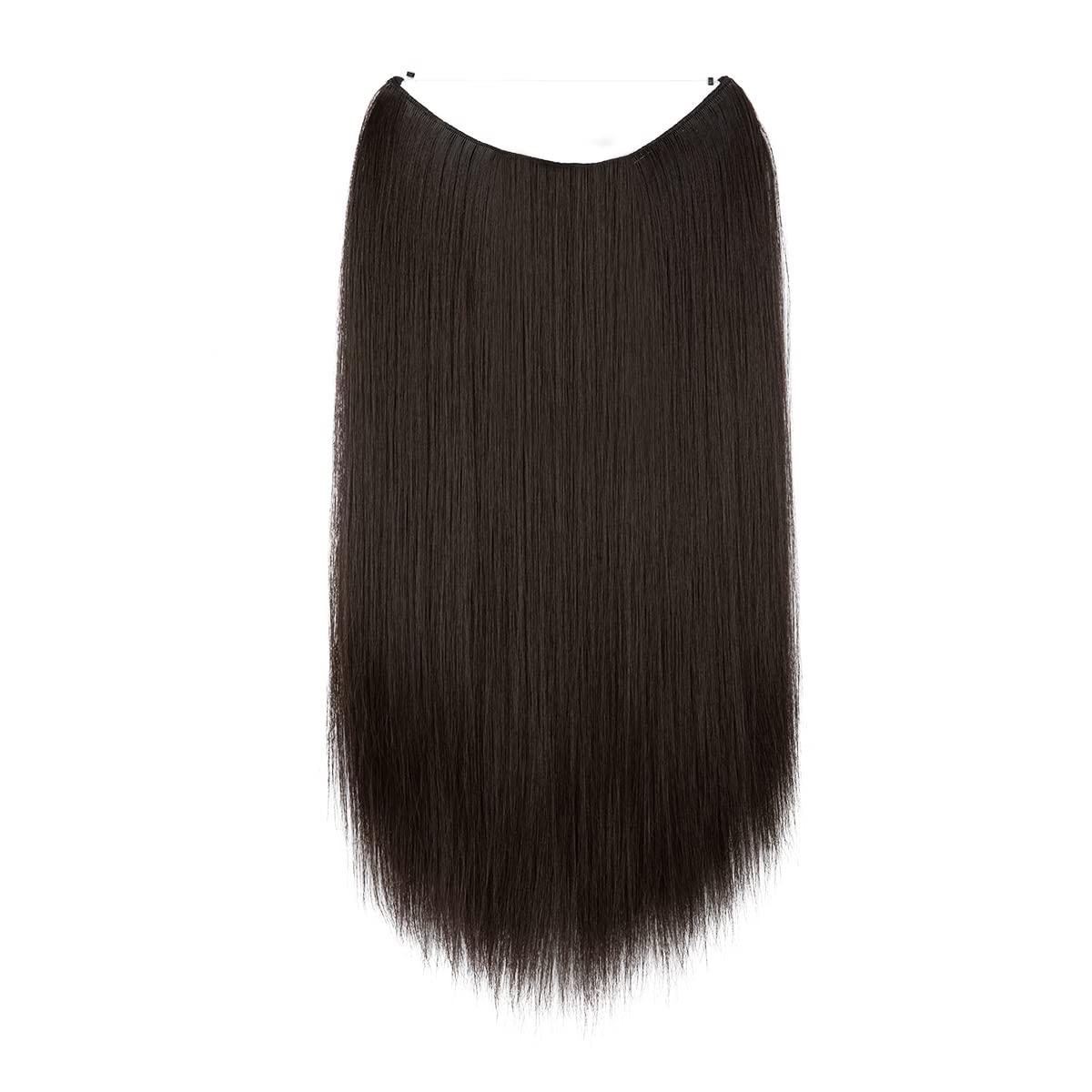 imageSARLA Invisible Wire Hair Extensions Straight Long Synthetic Hairpieces 22 Inch Adjustable Transparent Headband for Women Dirty BlondeStraightBlack Brown