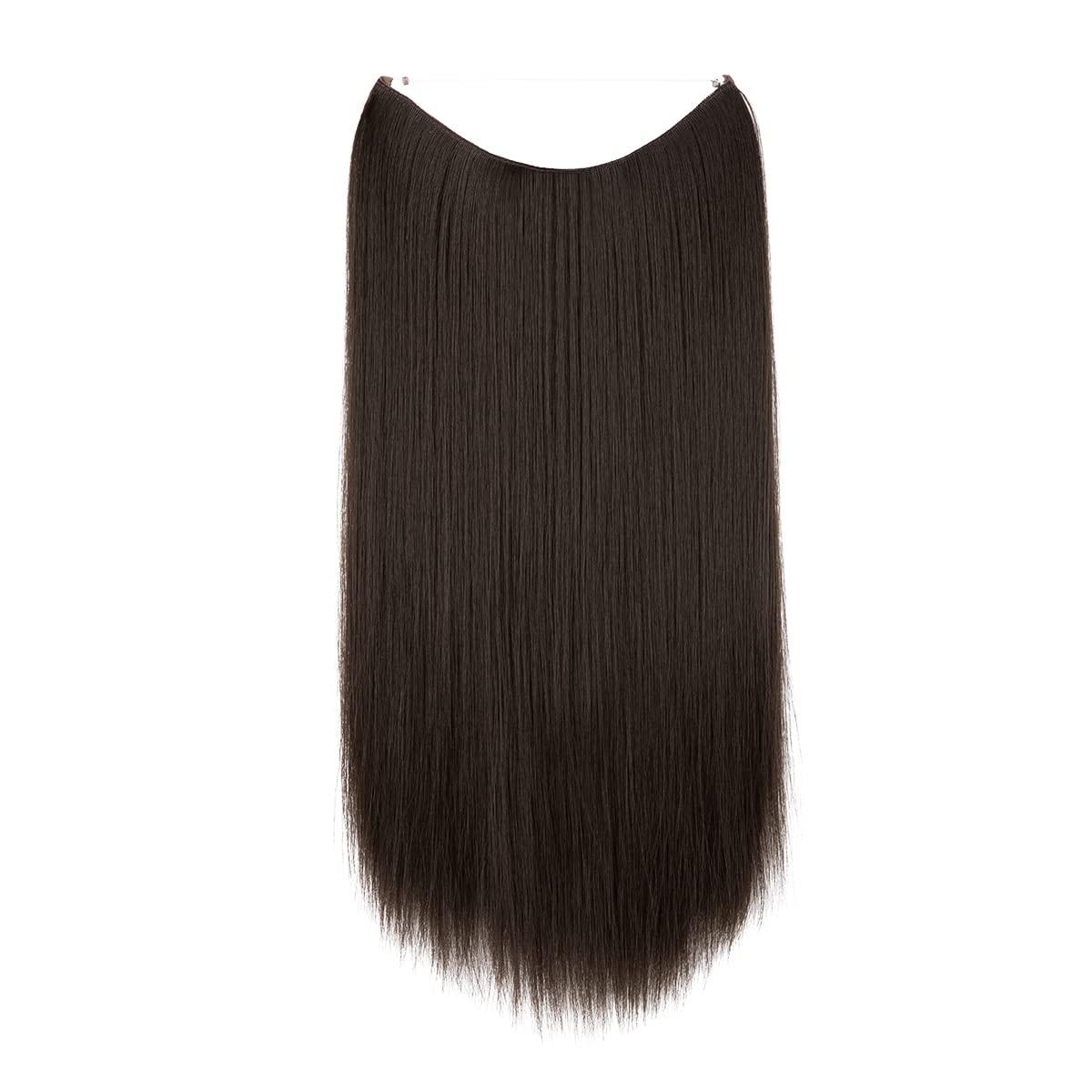 imageSARLA Invisible Wire Hair Extensions Straight Long Synthetic Hairpieces 22 Inch Adjustable Transparent Headband for Women Dirty BlondeStraightDark Brown
