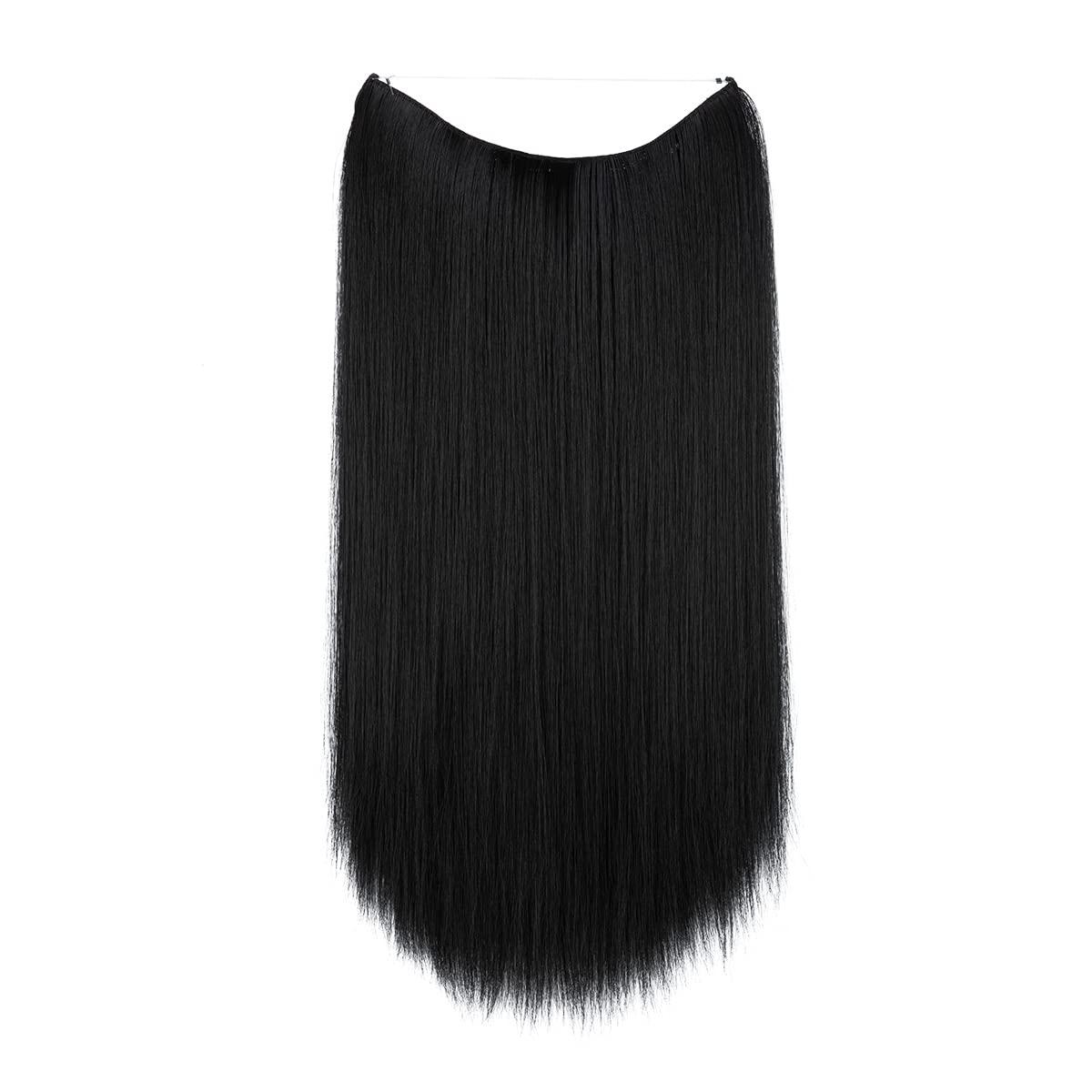 imageSARLA Invisible Wire Hair Extensions Straight Long Synthetic Hairpieces 22 Inch Adjustable Transparent Headband for Women Dirty BlondeStraightJet Black