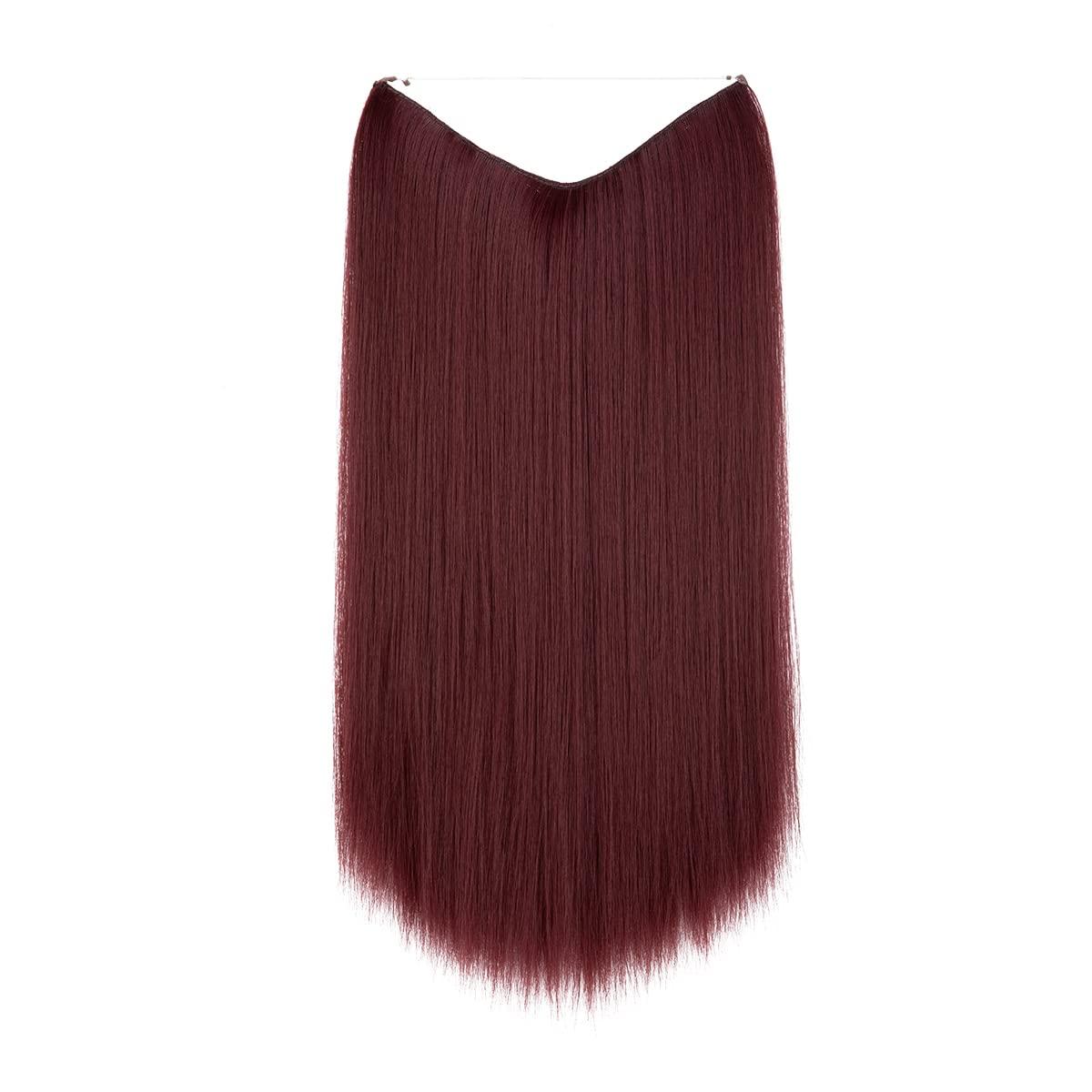 imageSARLA Invisible Wire Hair Extensions Straight Long Synthetic Hairpieces 22 Inch Adjustable Transparent Headband for Women Dirty BlondeStraightWine Red