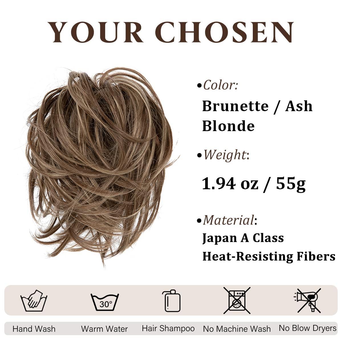 imageSARLA Messy Hair Bun Hair Pieces Curly Synthetic Updo Fake Scrunchies Ponytail Extension for Women Dirty Blonde 1PCS1PCBrunette Ash Blonde