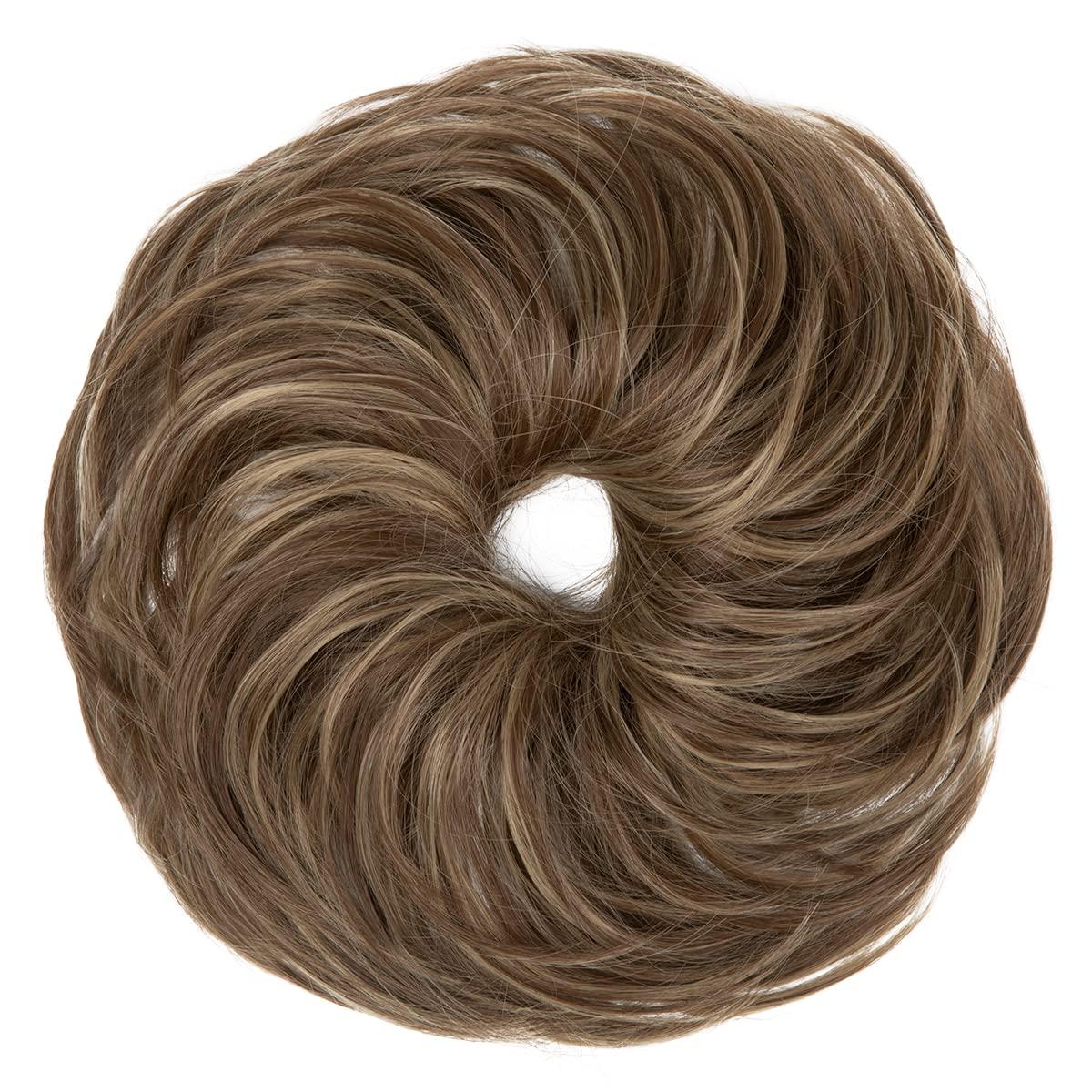 imageSARLA Messy Hair Bun Hair Pieces Curly Synthetic Updo Fake Scrunchies Ponytail Extension for Women Dirty Blonde 1PCS1PCBrunette Ash Blonde