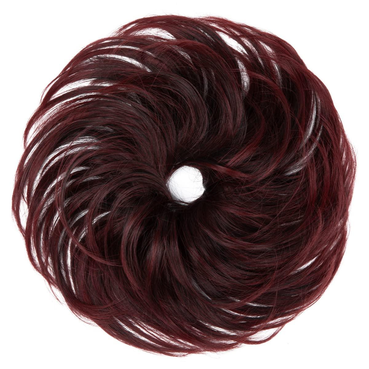 imageSARLA Messy Hair Bun Hair Pieces Curly Synthetic Updo Fake Scrunchies Ponytail Extension for Women Dirty Blonde 1PCS1PCBurgundy and Wine Red Tips