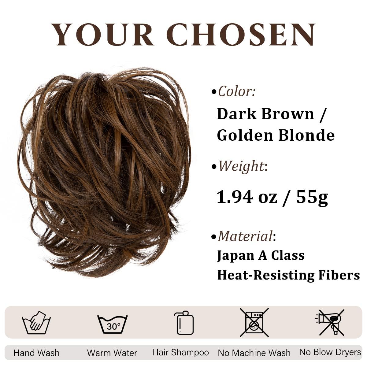 imageSARLA Messy Hair Bun Hair Pieces Curly Synthetic Updo Fake Scrunchies Ponytail Extension for Women Dirty Blonde 1PCS1PCDark Brown Golden Blonde