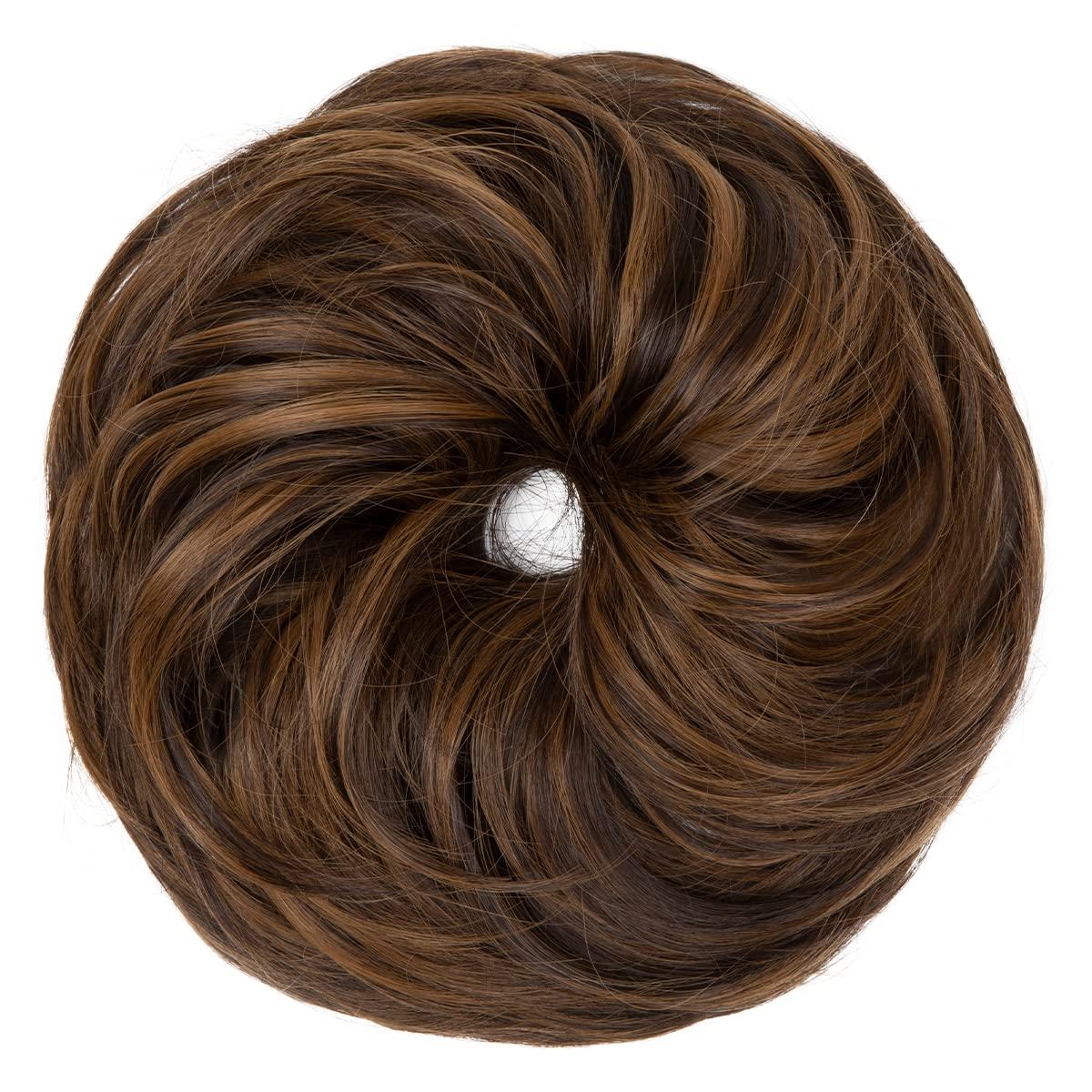 imageSARLA Messy Hair Bun Hair Pieces Curly Synthetic Updo Fake Scrunchies Ponytail Extension for Women Dirty Blonde 1PCS1PCDark Brown Golden Blonde